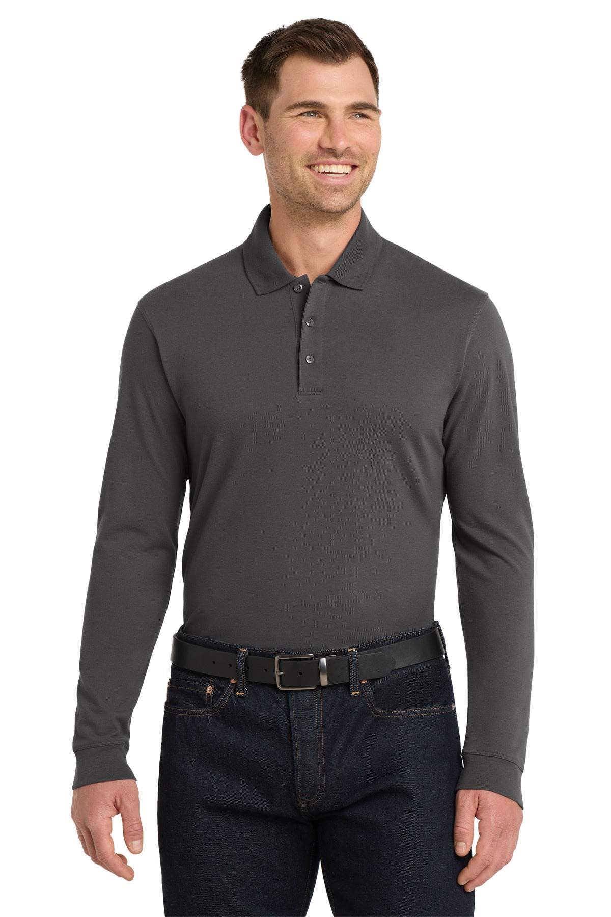 Port Authority EZCotton Long Sleeve Polo. K8000LS - Sterling Grey