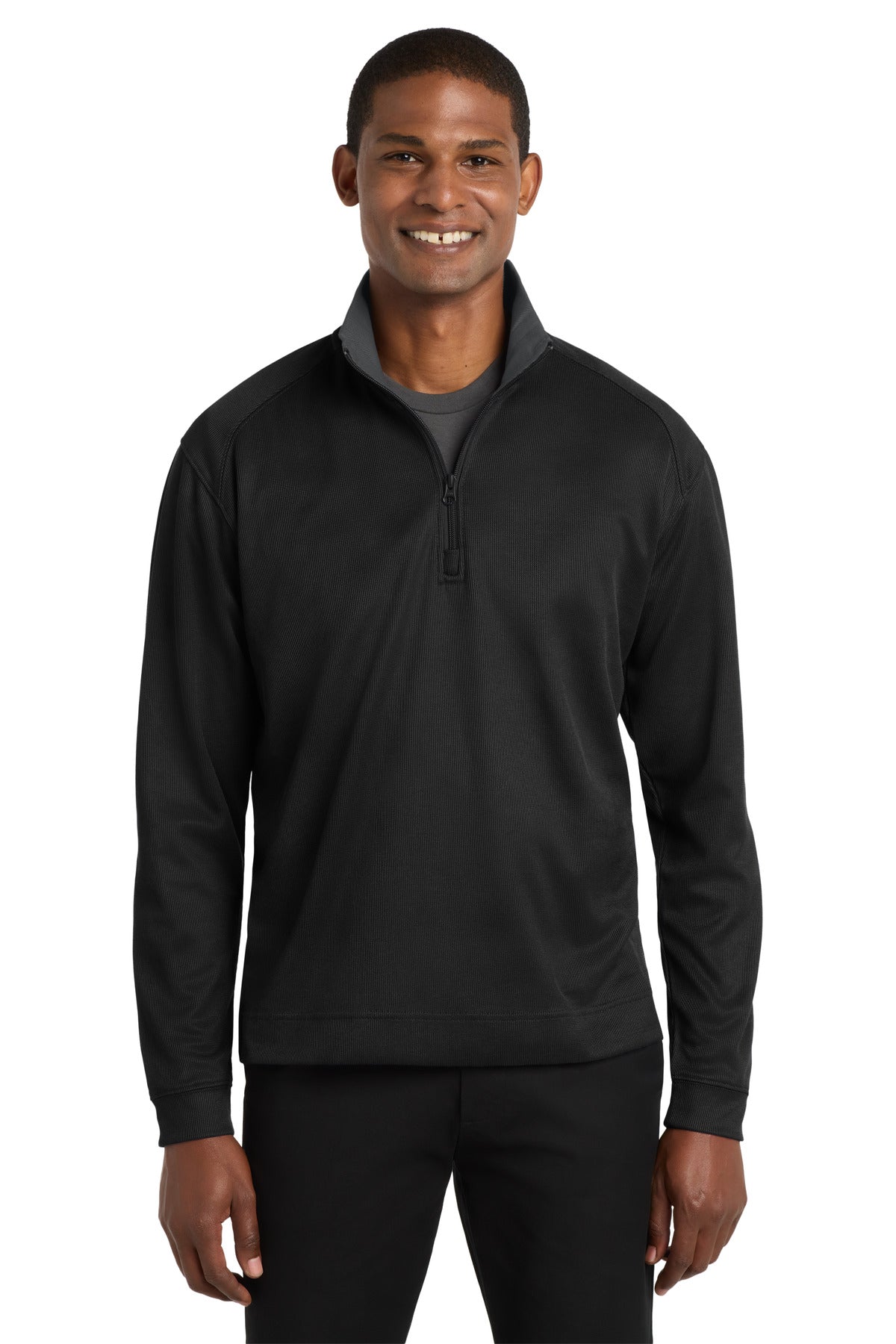 Port Authority Vertical Texture 1/4-Zip Pullover. K805 - Black/ Iron Grey