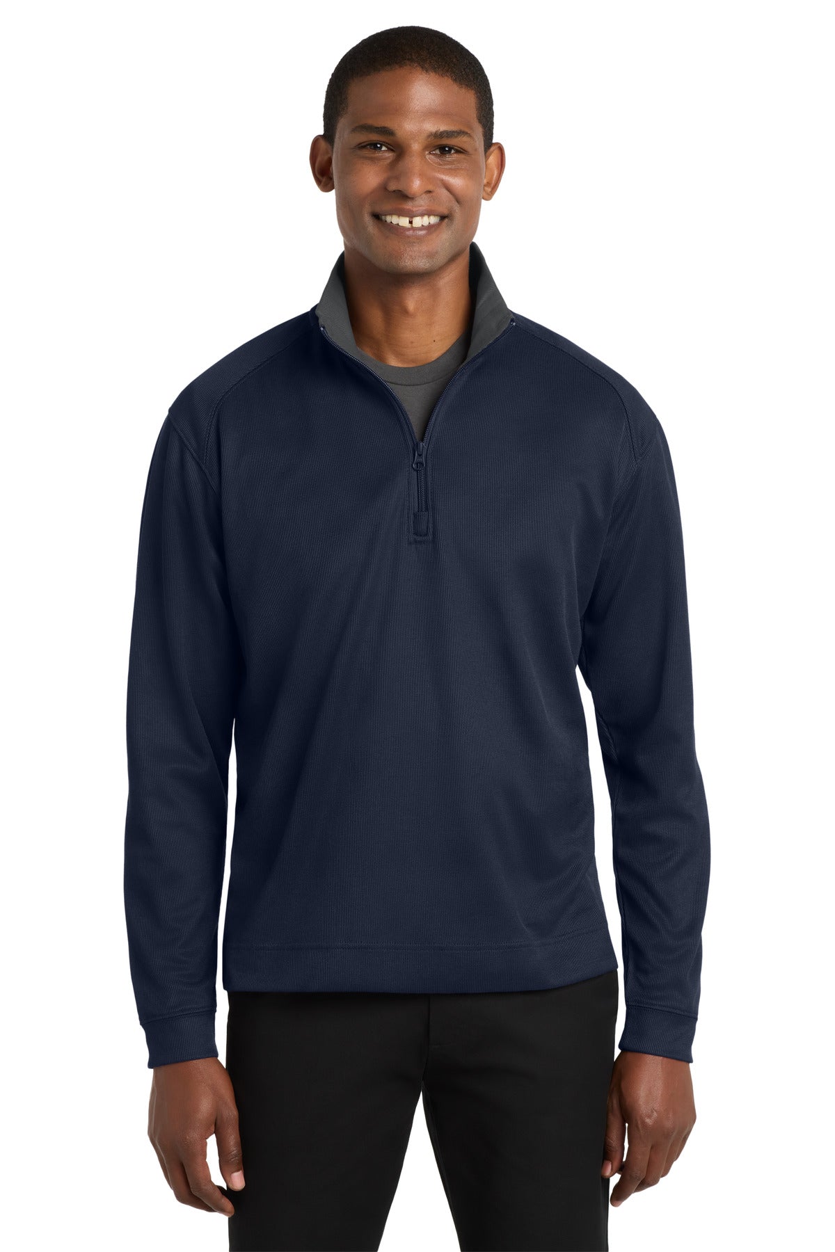 Port Authority Vertical Texture 1/4-Zip Pullover. K805 - True Navy/ Iron Grey