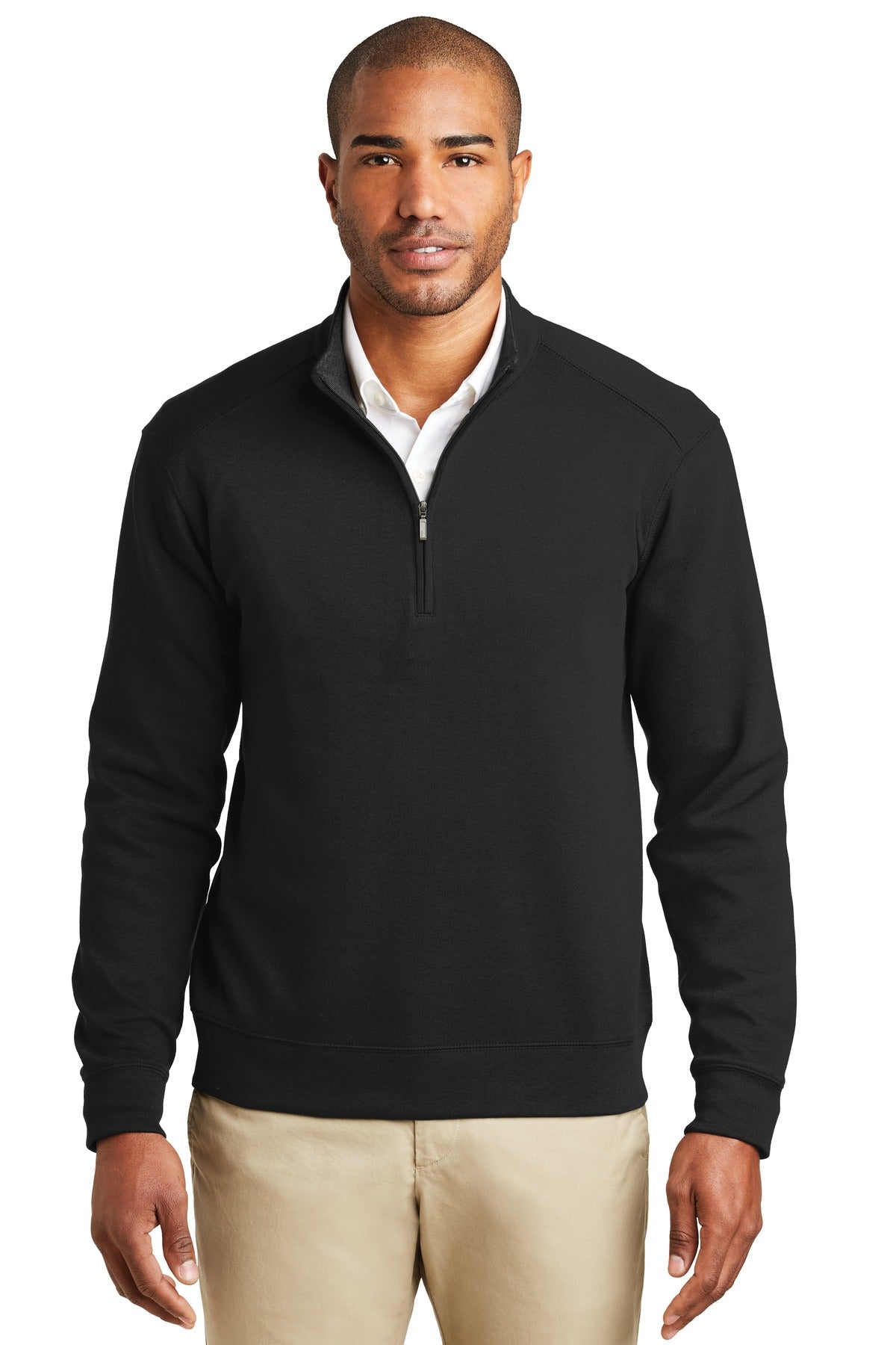Port Authority Interlock 1/4-Zip. K807 - Deep Black/ Charcoal Heather