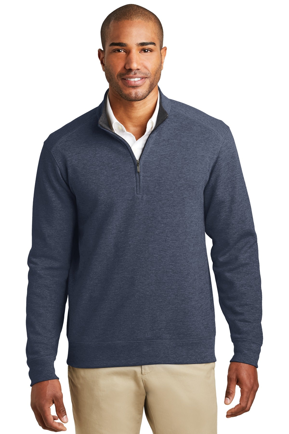 Port Authority Interlock 1/4-Zip. K807 - Estate Blue Heather/ Charcoal Heather