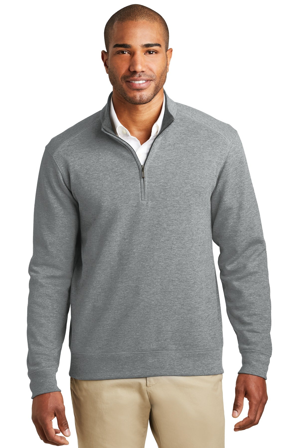 Port Authority Interlock 1/4-Zip. K807 - Medium Heather Grey/ Charcoal Heather