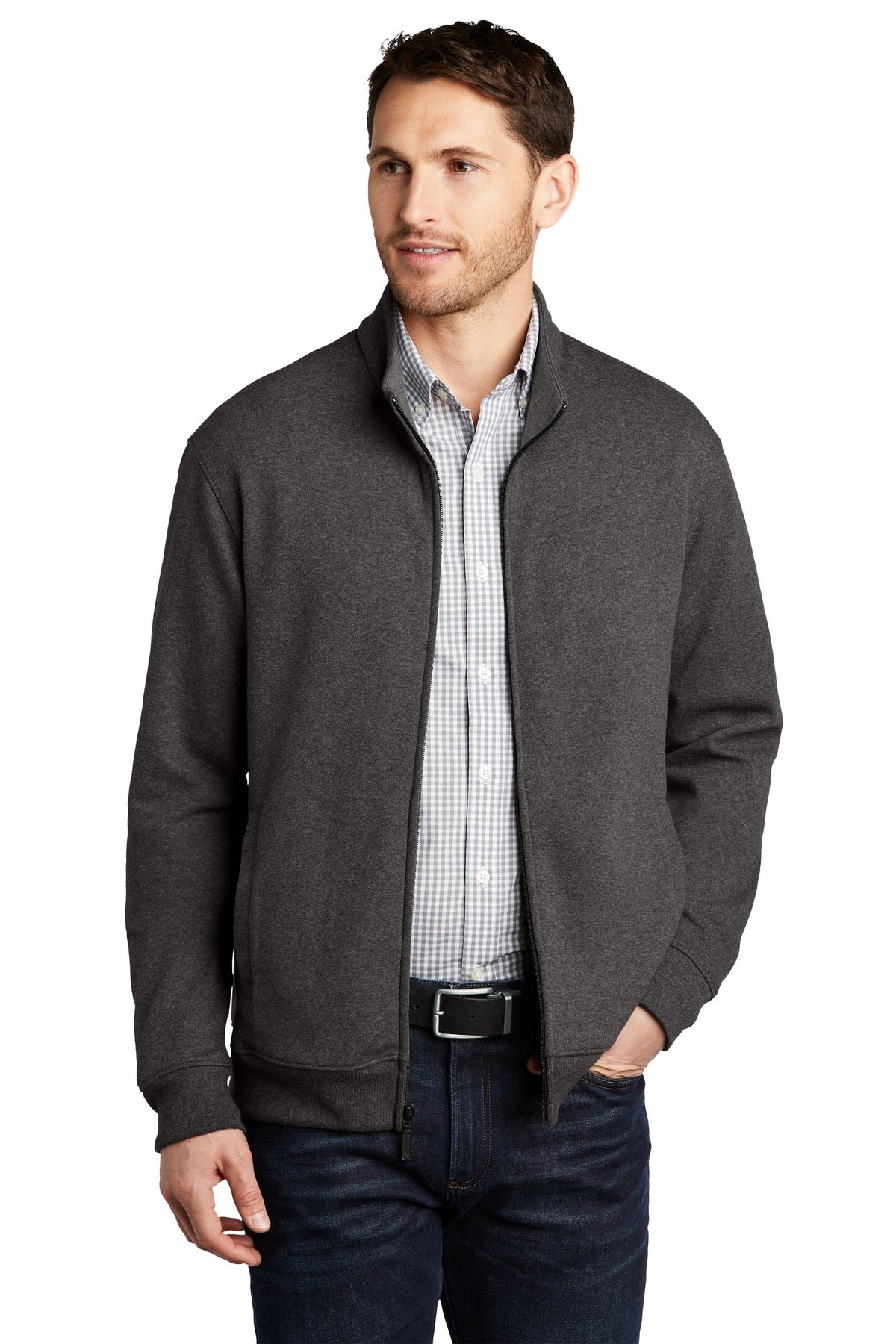 Port Authority  Interlock Full-Zip. K809 - Charcoal Heather/ Medium Heather Grey