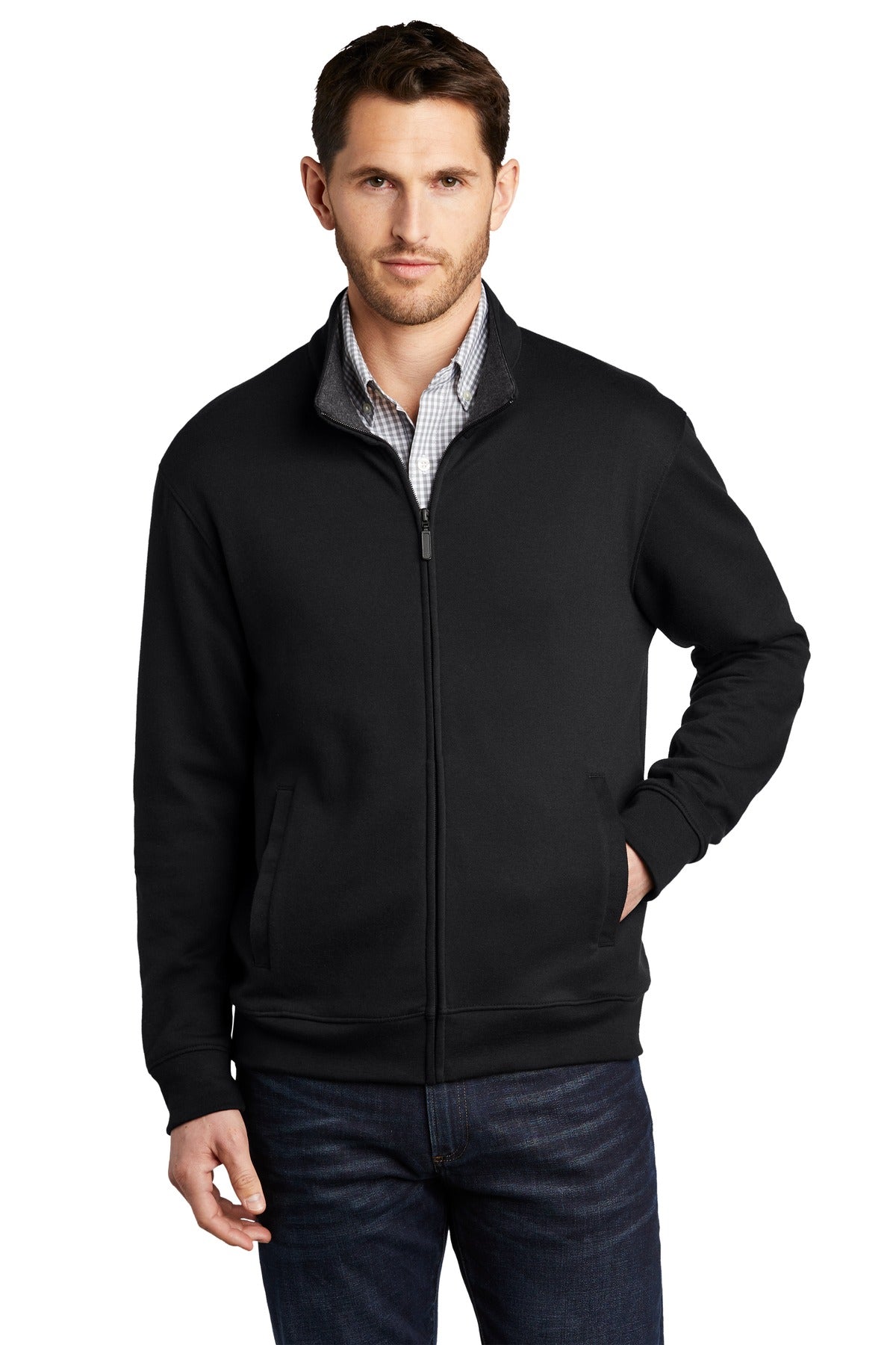 Port Authority  Interlock Full-Zip. K809 - Deep Black/ Charcoal Heather