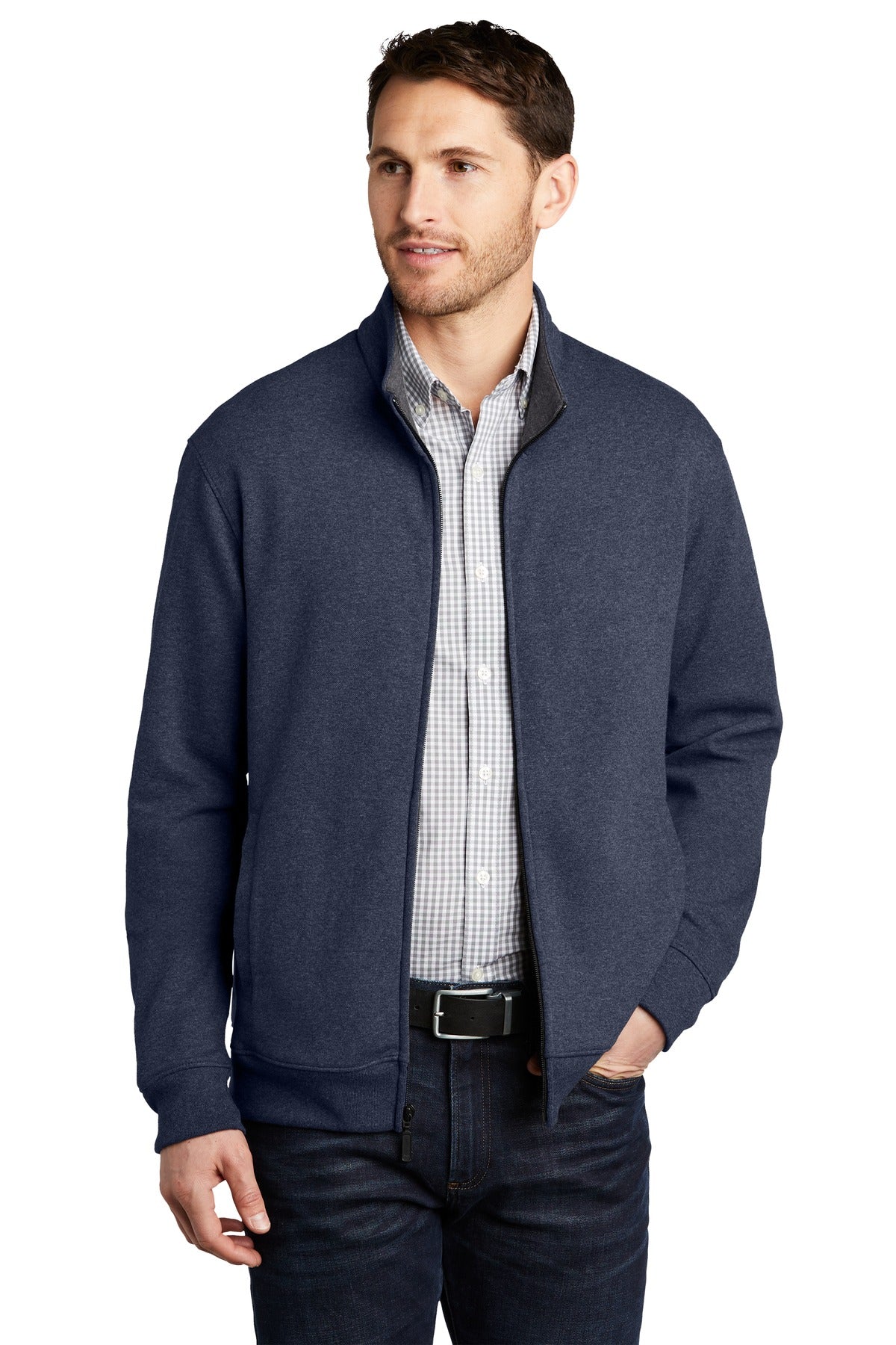 Port Authority  Interlock Full-Zip. K809 - Estate Blue Heather/ Charcoal Heather