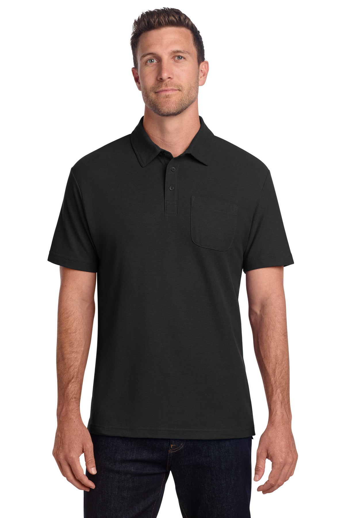 Port Authority C-FREE Cotton Blend Pique Pocket Polo K868 - Black