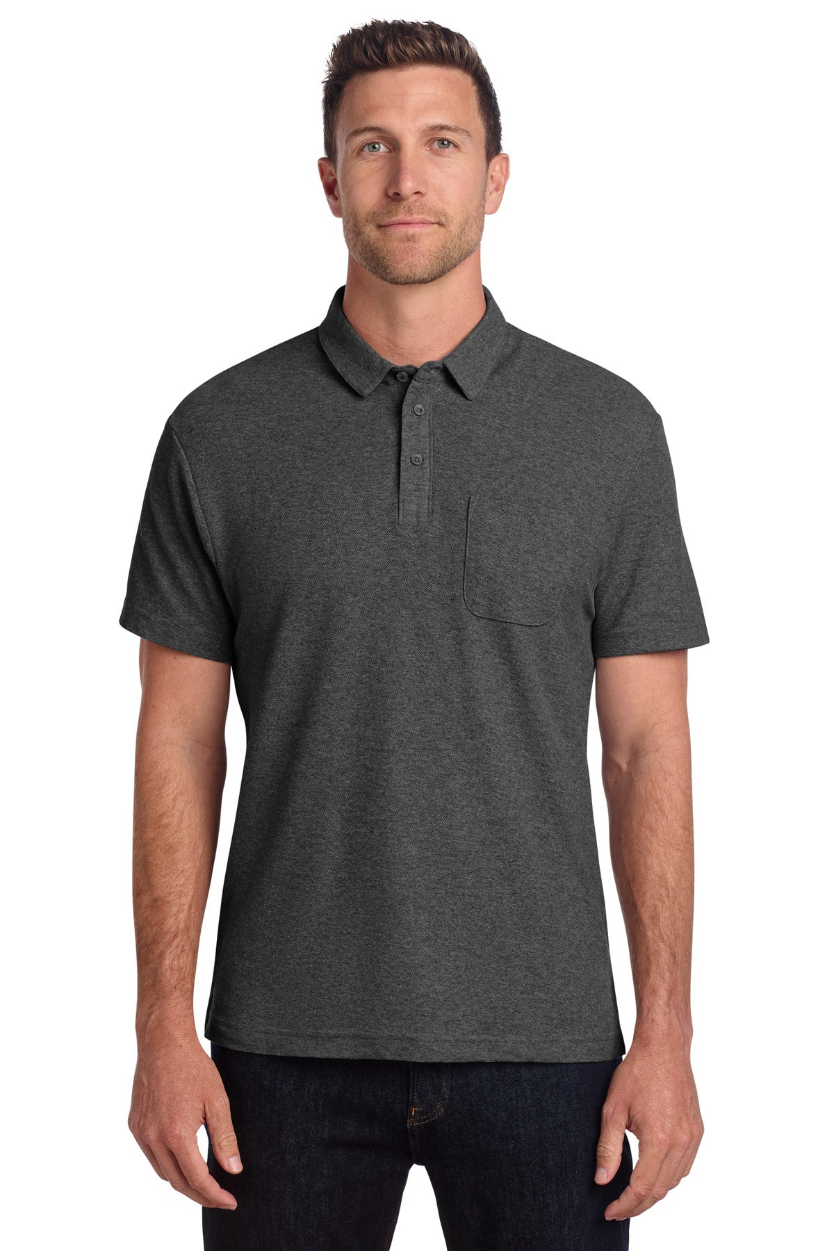Port Authority C-FREE Cotton Blend Pique Pocket Polo K868 - Charcoal Heather
