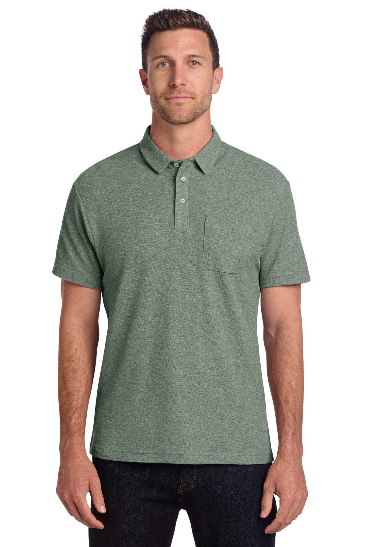 Port Authority C-FREE Cotton Blend Pique Pocket Polo K868 - Dark Green Heather