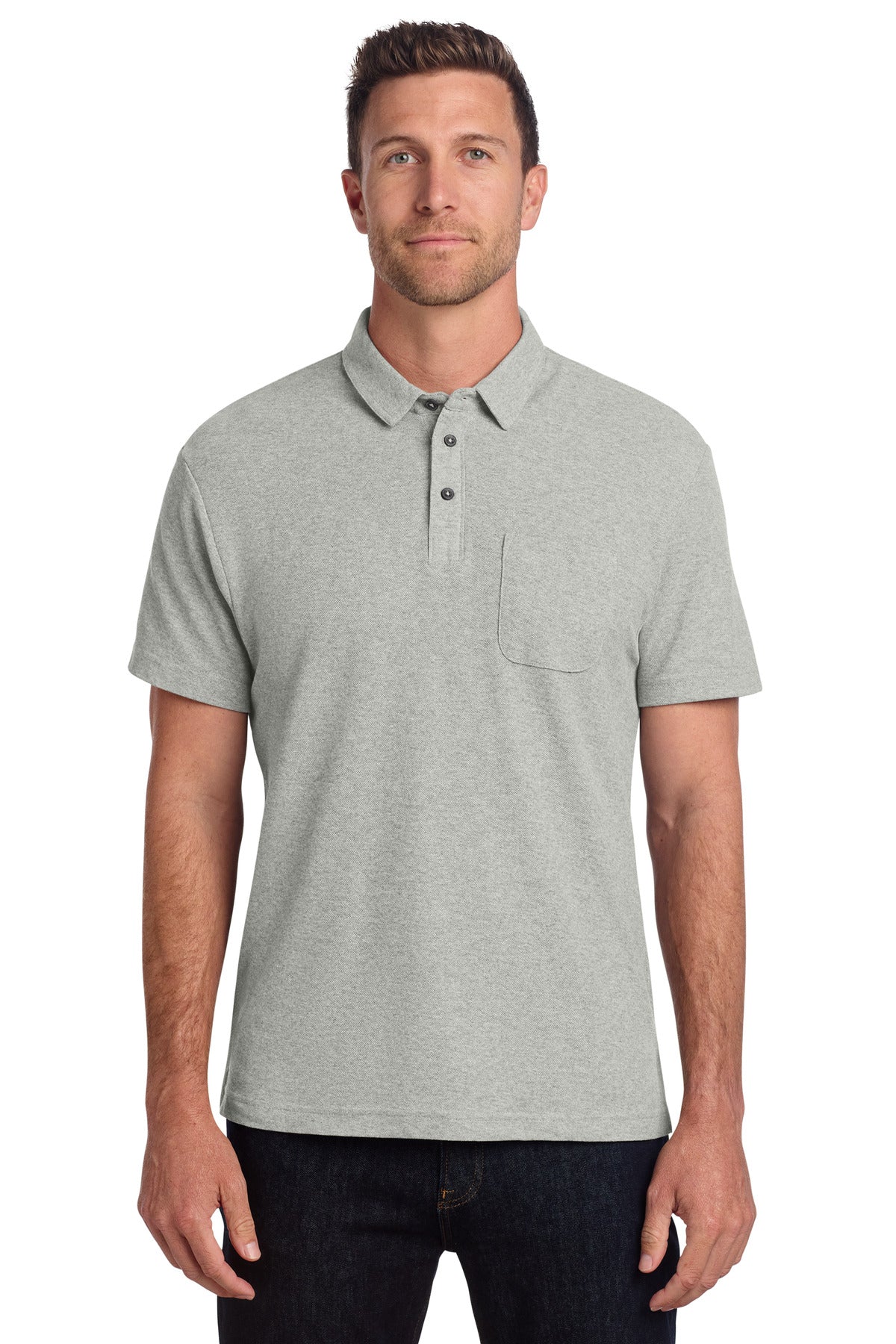 Port Authority C-FREE Cotton Blend Pique Pocket Polo K868 - Deep Smoke Heather