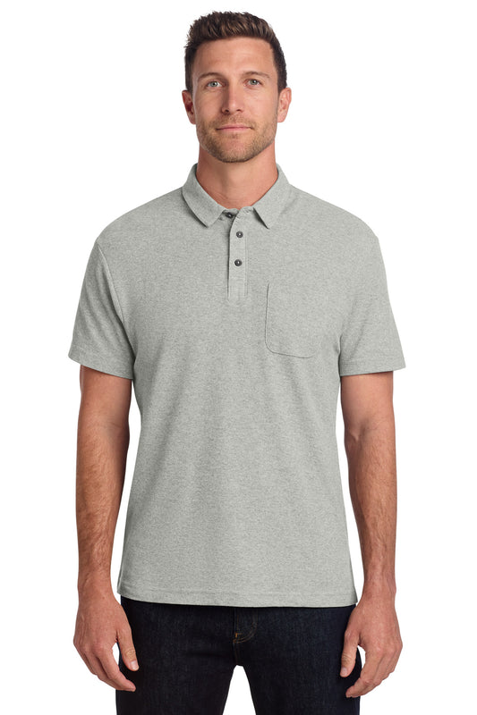 Port Authority C-FREE Cotton Blend Pique Pocket Polo K868 - Deep Smoke Heather