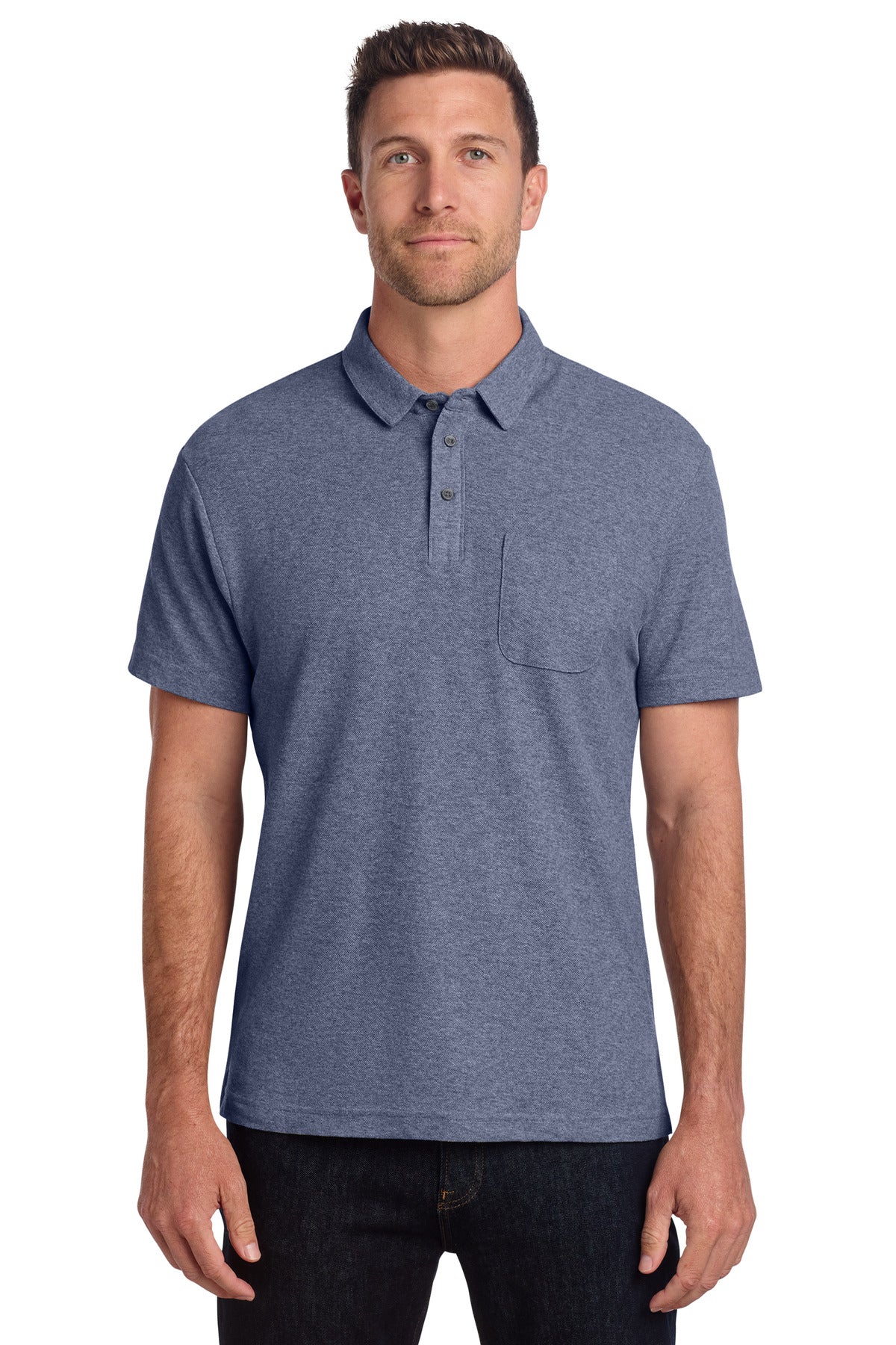 Port Authority C-FREE Cotton Blend Pique Pocket Polo K868 - Navy Heather