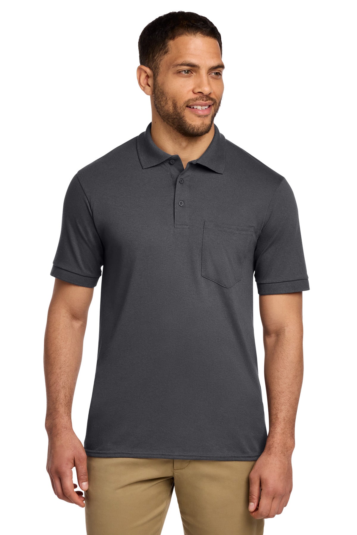 Port & Co Core Blend Jersey Knit Pocket Polo. KP55P - Charcoal