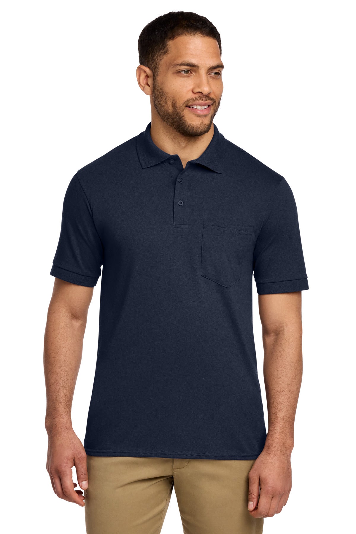 Port & Co Core Blend Jersey Knit Pocket Polo. KP55P - Deep Navy