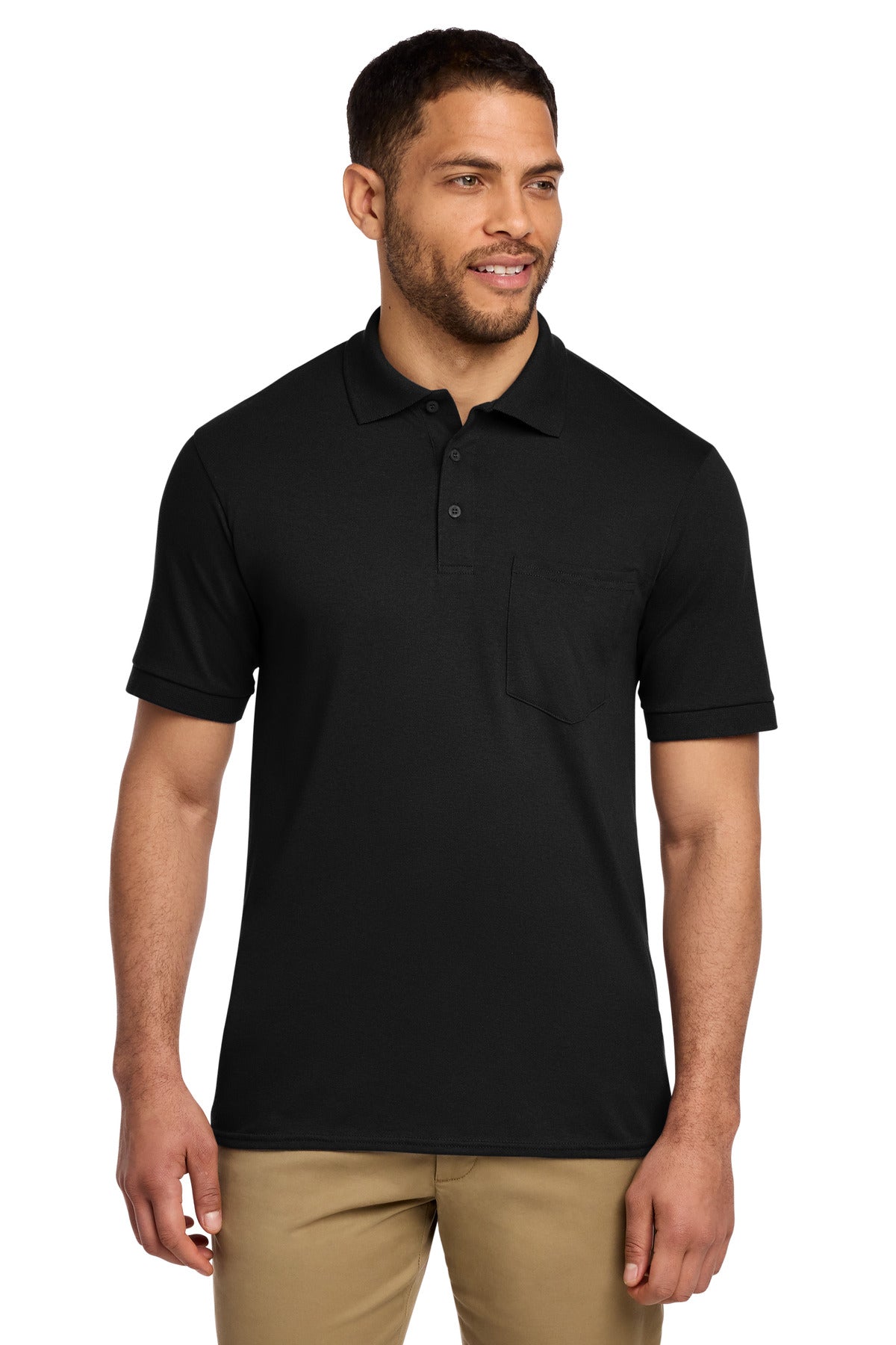Port & Co Core Blend Jersey Knit Pocket Polo. KP55P - Jet Black
