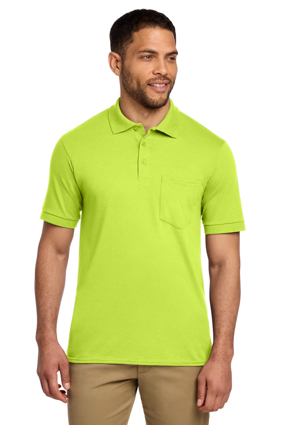 Port & Co Core Blend Jersey Knit Pocket Polo. KP55P - Safety Green