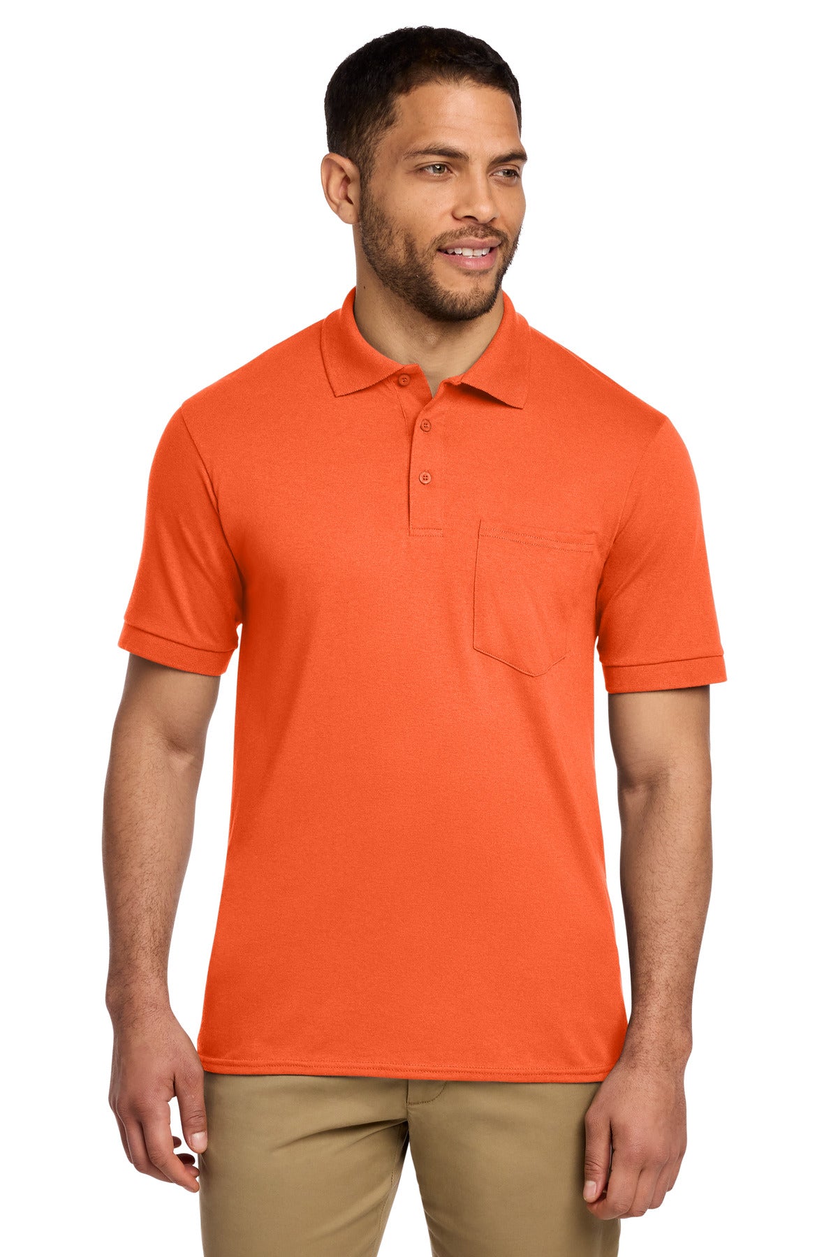 Port & Co Core Blend Jersey Knit Pocket Polo. KP55P - Safety Orange