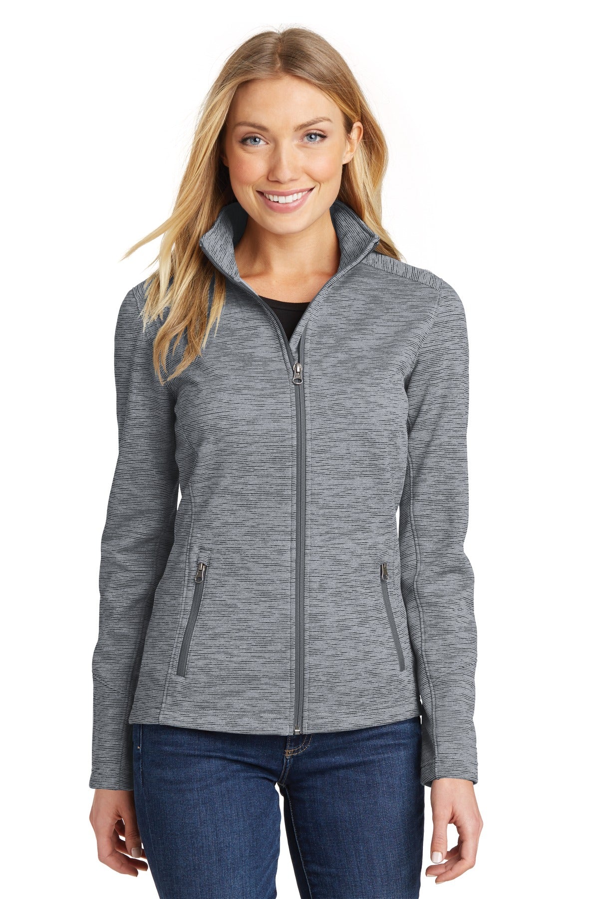 Port Authority Women's Digi Stripe Fleece Jacket. L231 - Grey