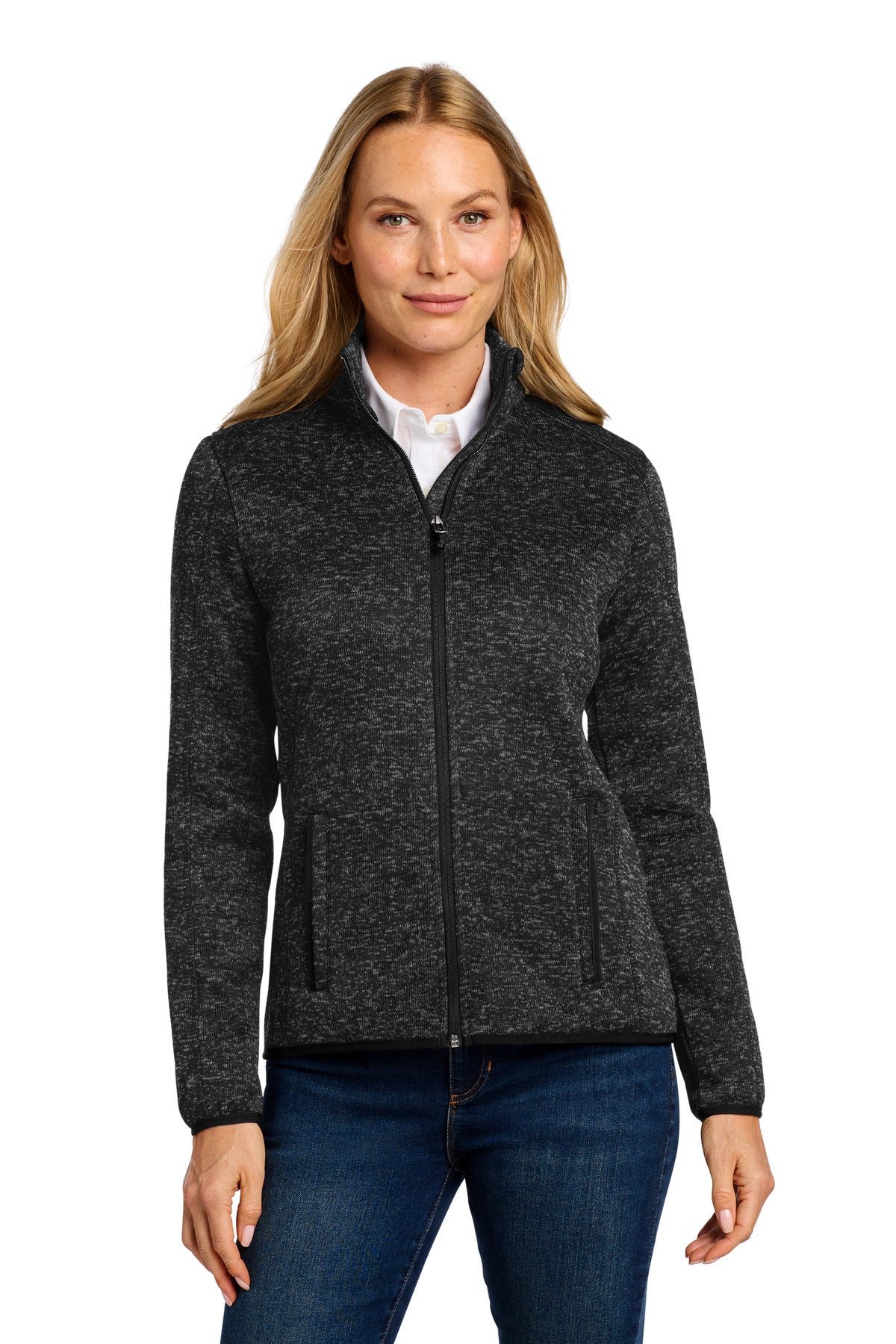 Port Authority Women's Sweater Fleece Jacket. L232 - Black Heather