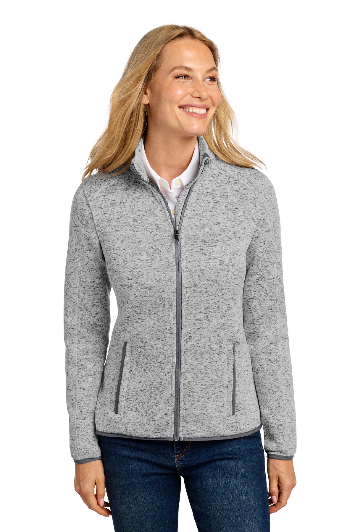 Port Authority Women's Sweater Fleece Jacket. L232 - Grey Heather
