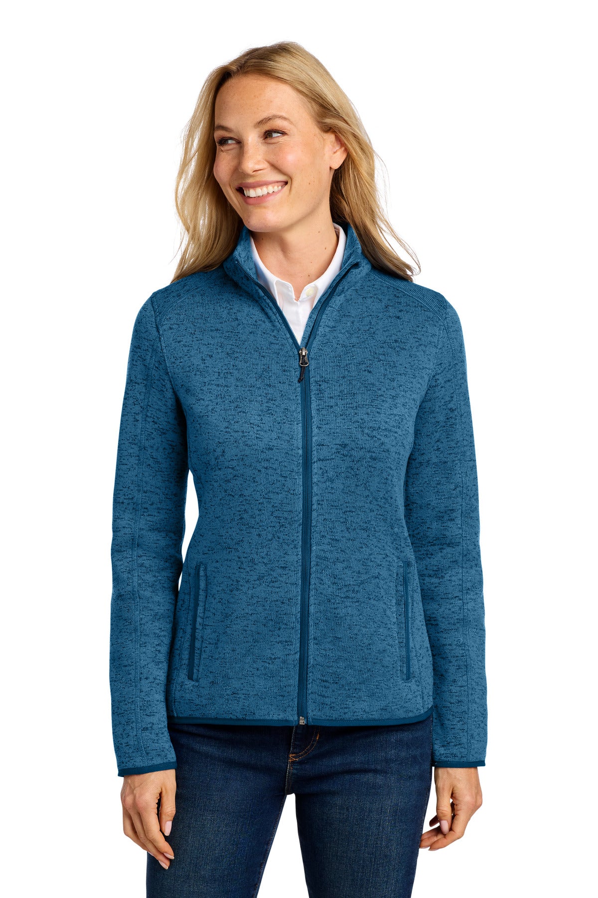 Port Authority Women's Sweater Fleece Jacket. L232 - Medium Blue Heather