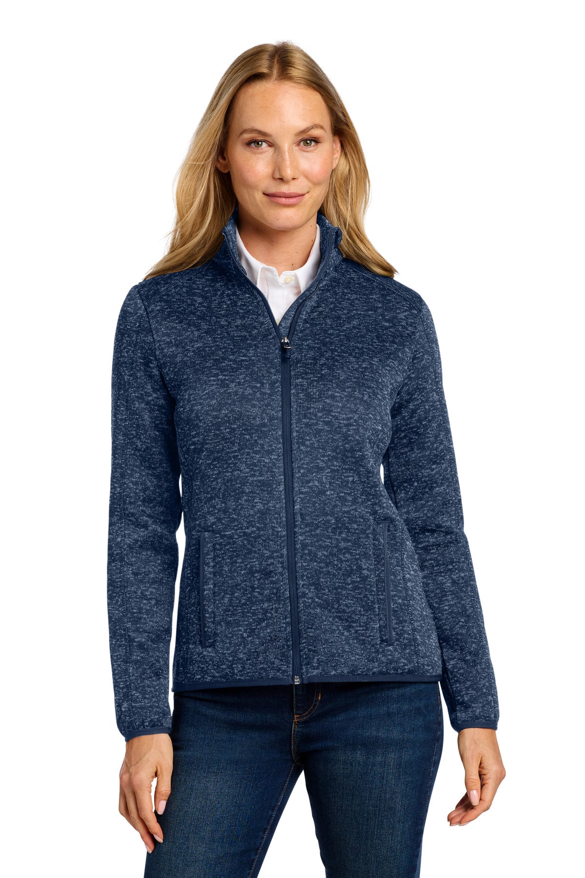 Port Authority Women's Sweater Fleece Jacket. L232 - River Blue Navy Heather