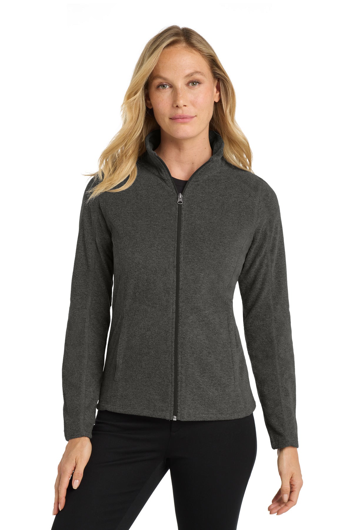 Port Authority Women's Heather Microfleece Full-Zip Jacket. L235 - Black Charcoal Heather