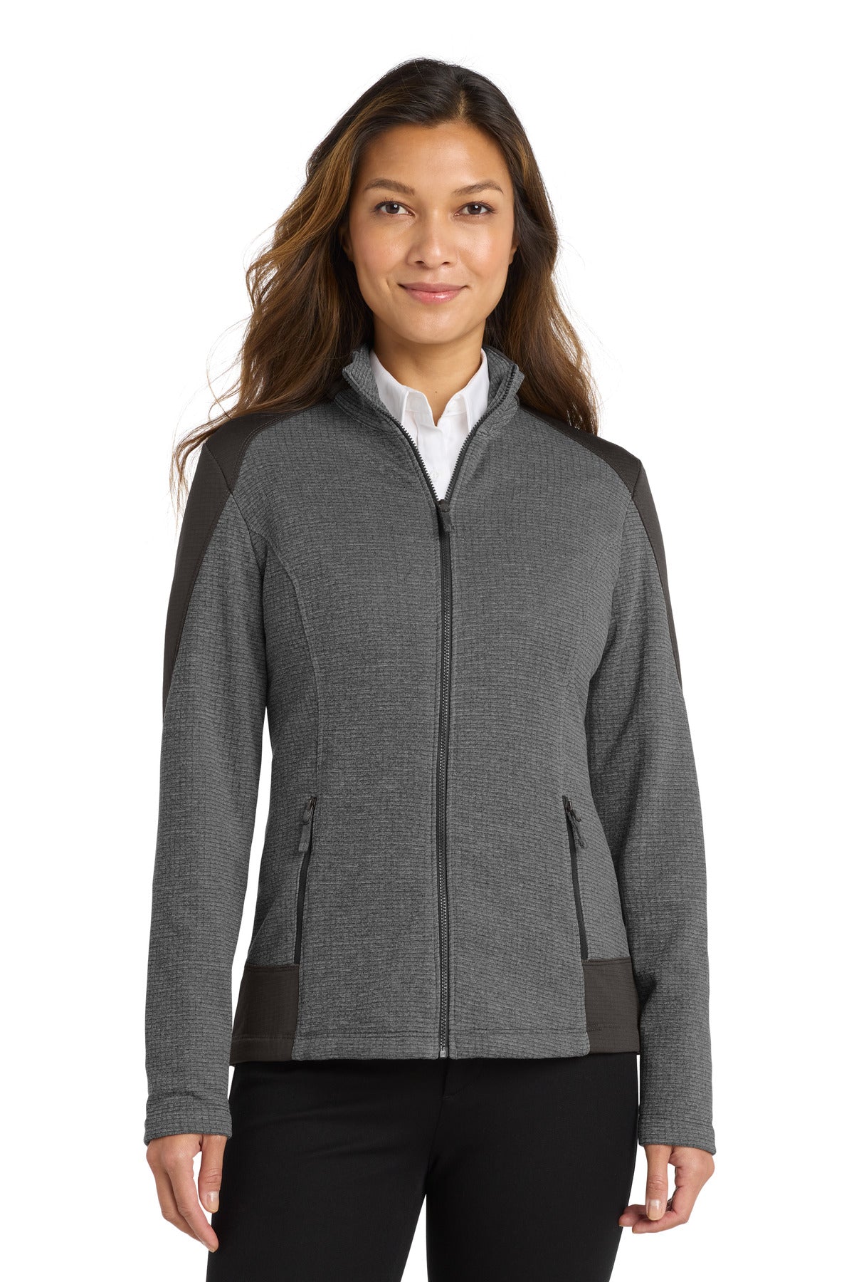 Port Authority  Women's Grid Fleece Jacket. L239 - Grey Smoke Heather/ Grey Smoke
