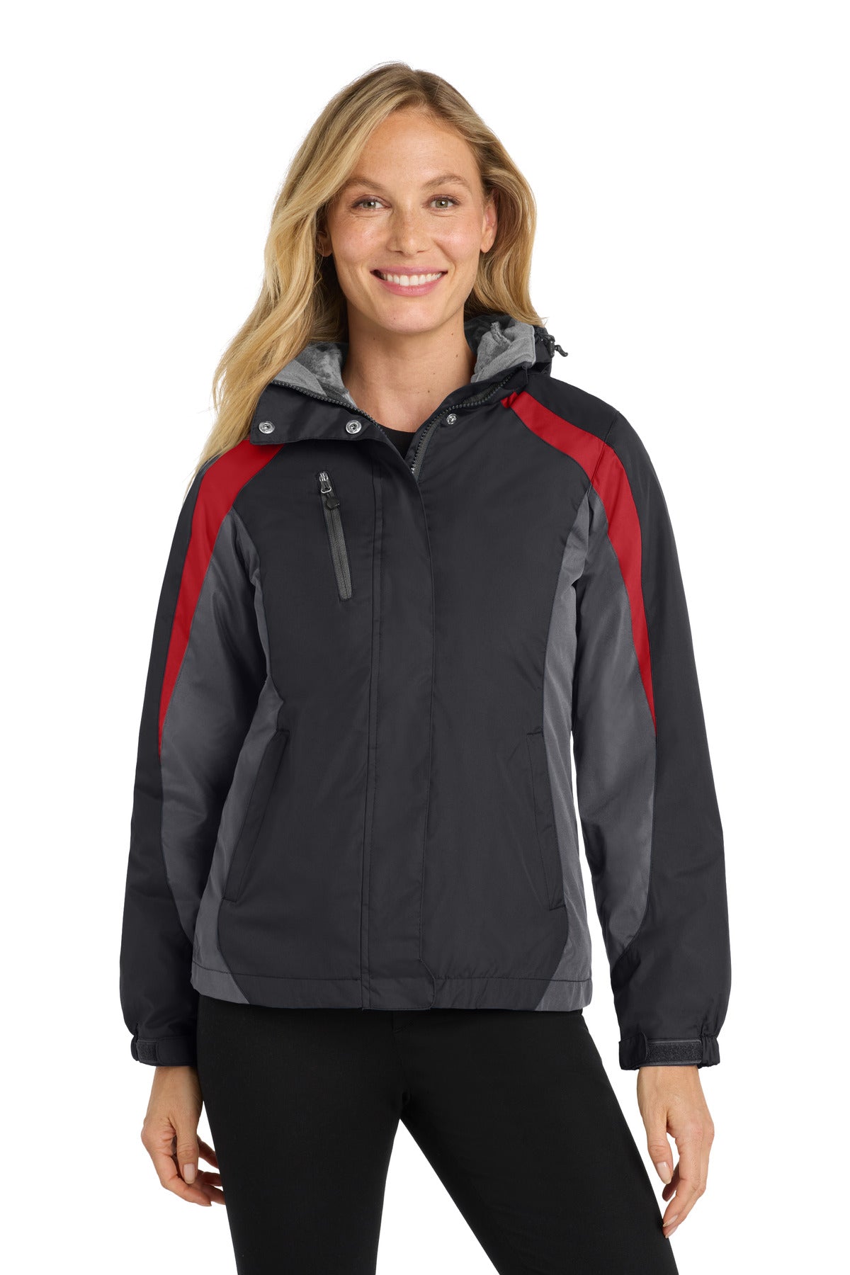 Port Authority Women's Colorblock 3-in-1 Jacket. L321 - Black/ Magnet/ Signal Red