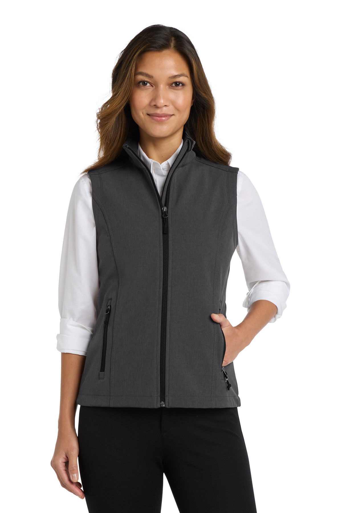 Port Authority Women's Core Soft Shell Vest. L325 - Black Charcoal Heather