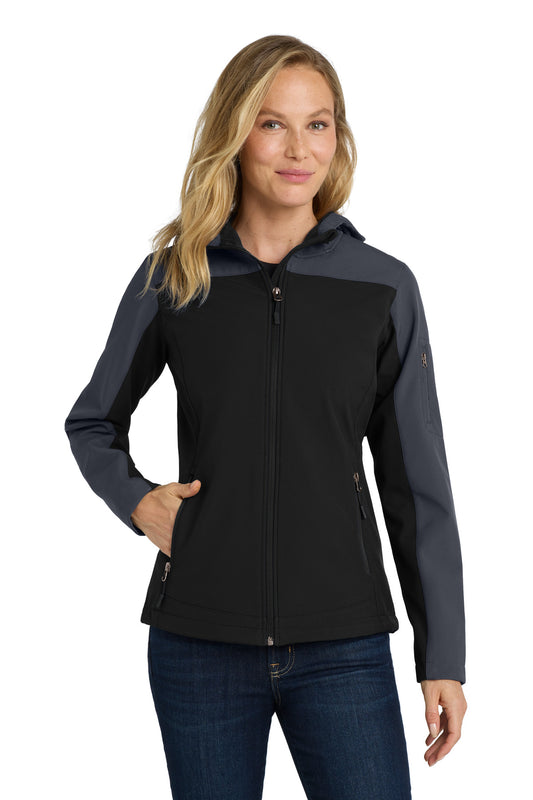 Port Authority Women's Hooded Core Soft Shell Jacket. L335 - Black/ Battleship Grey