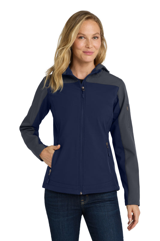 Port Authority Women's Hooded Core Soft Shell Jacket. L335 - Dress Blue Navy/ Battleship Grey