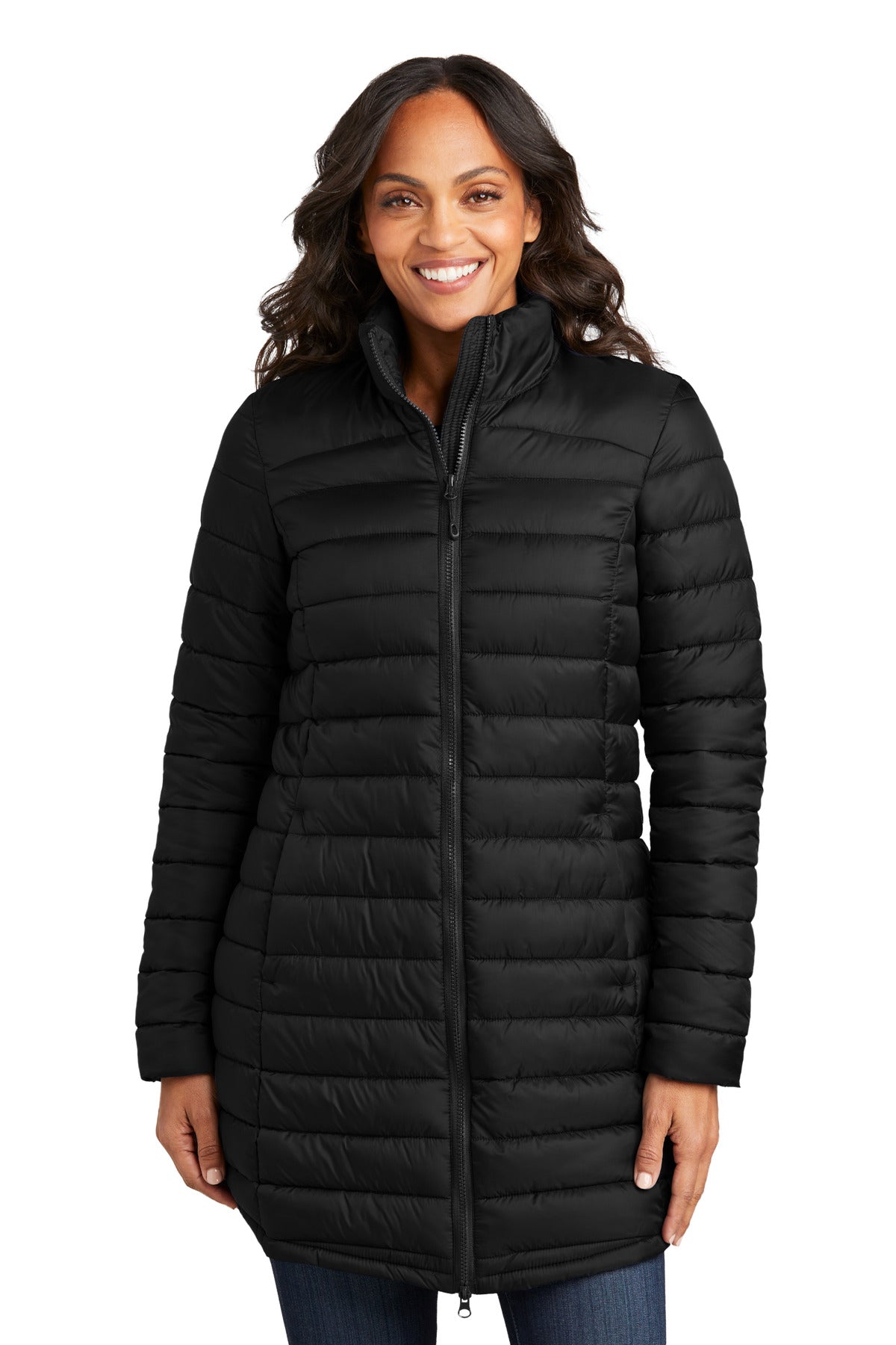 Port Authority Women's Horizon Puffy Long Jacket L365 - Deep Black