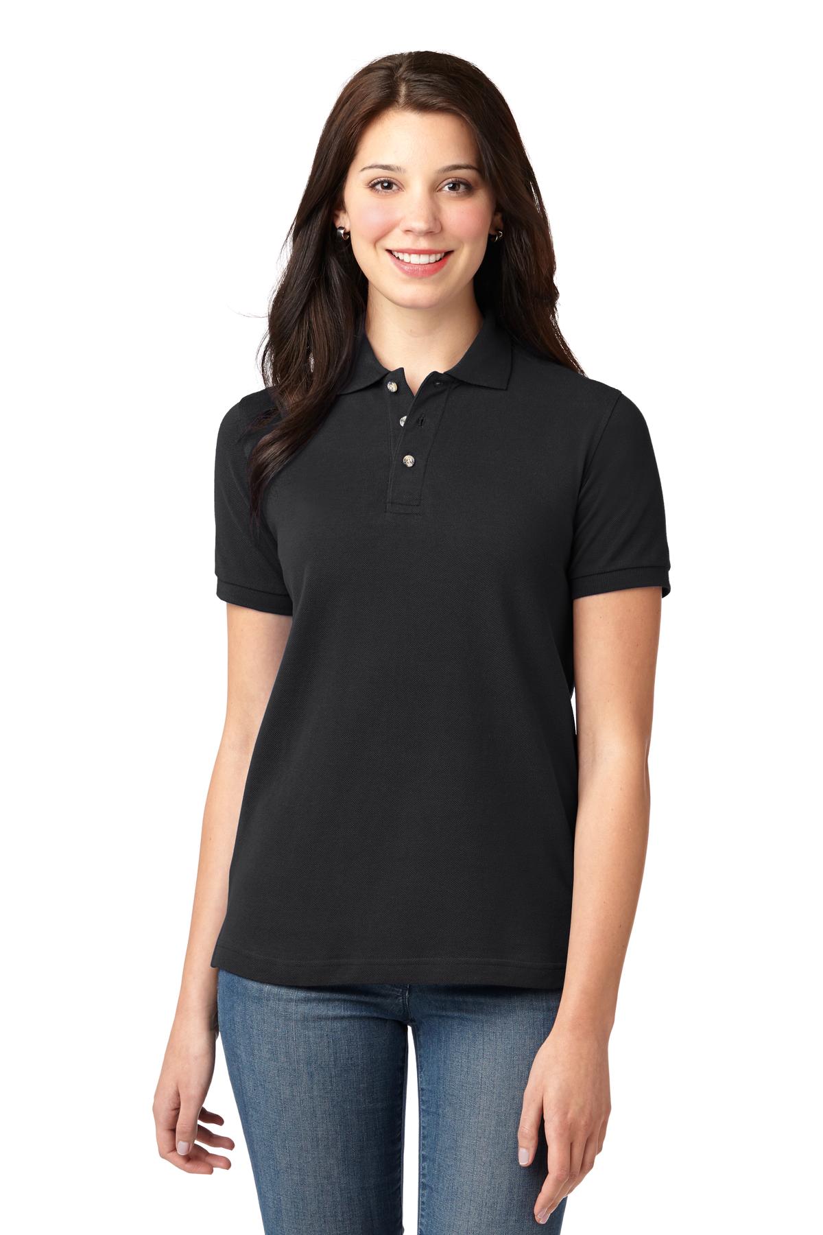 Port Authority Women's Heavyweight Cotton Pique Polo.  L420 - Black