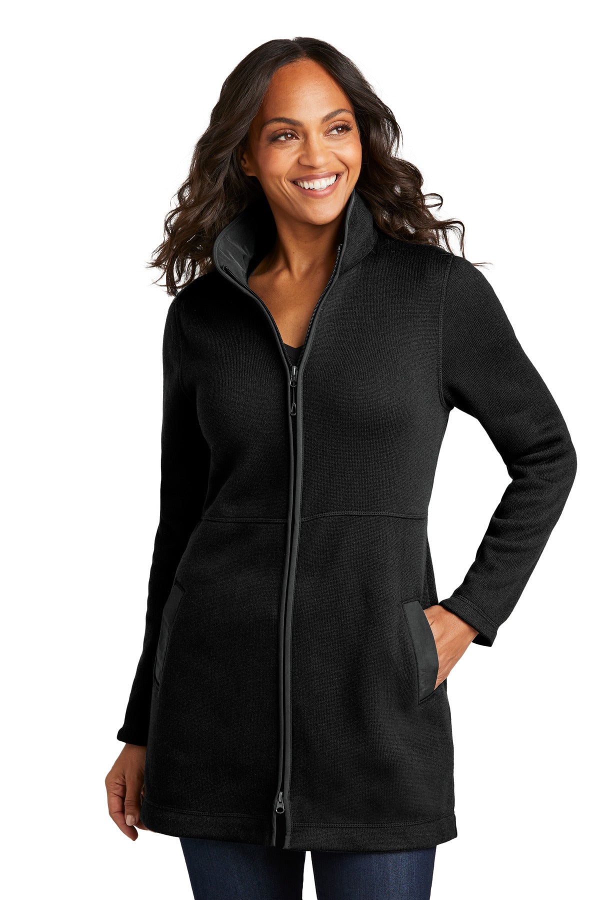 Port Authority Women's Arc Sweater Fleece Long Jacket L425 - Deep Black