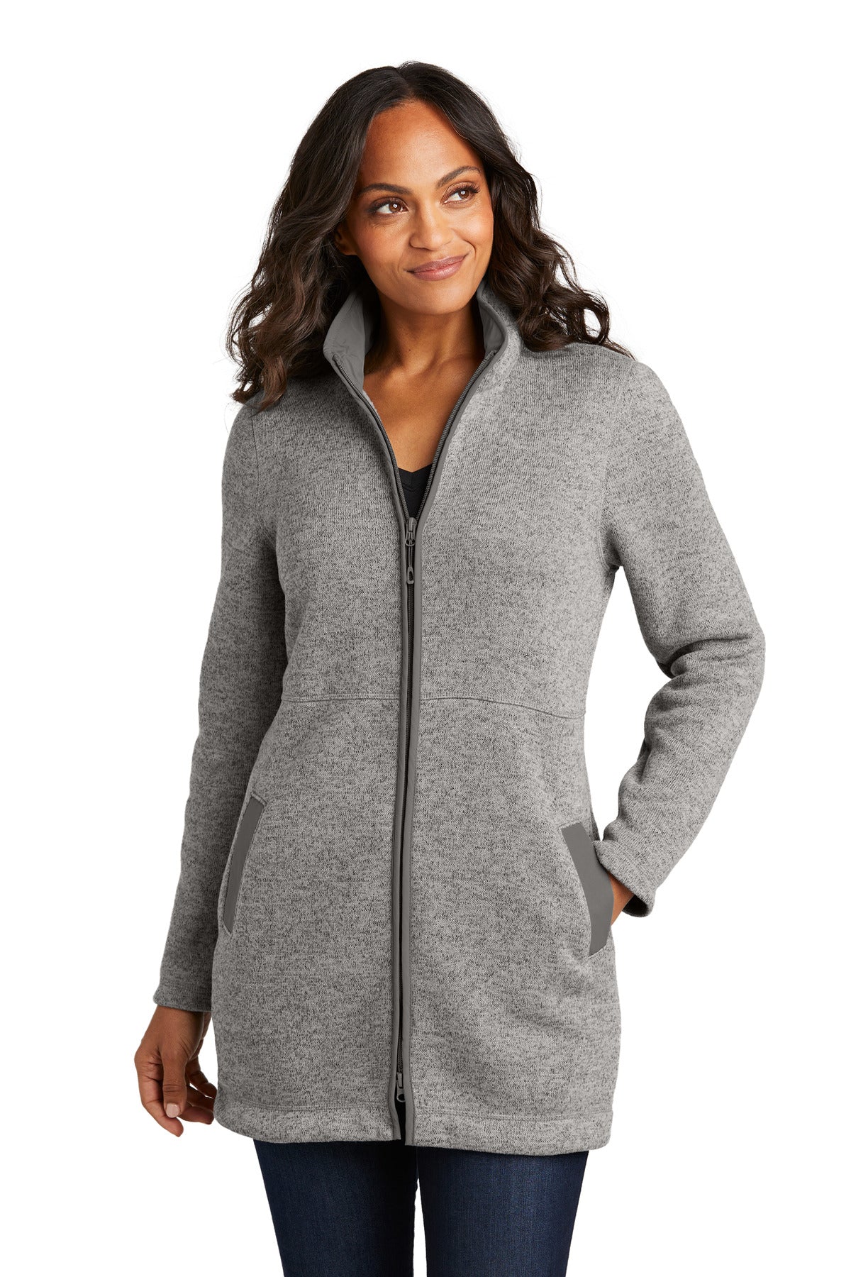 Port Authority Women's Arc Sweater Fleece Long Jacket L425 - Deep Smoke Heather