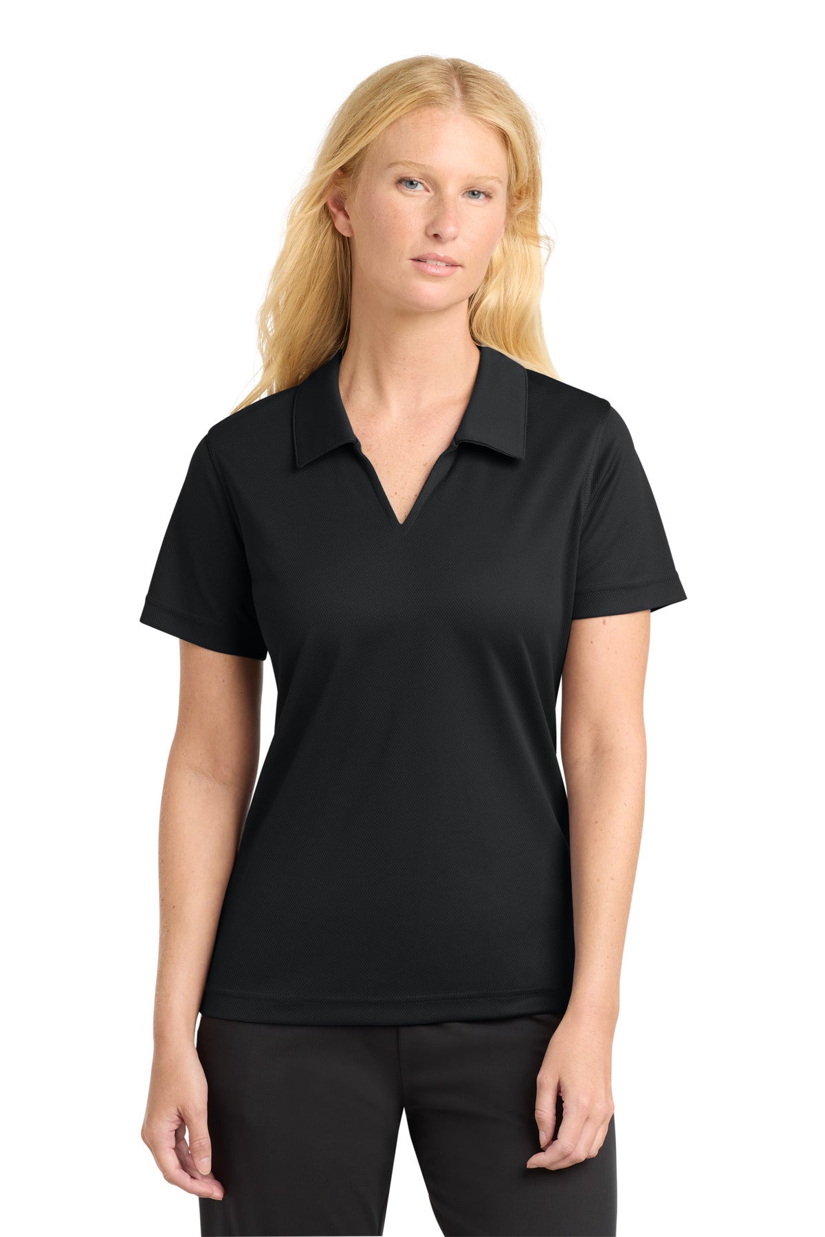Sport-Tek Women's Dri-Mesh V-Neck Polo.  L469 - Black
