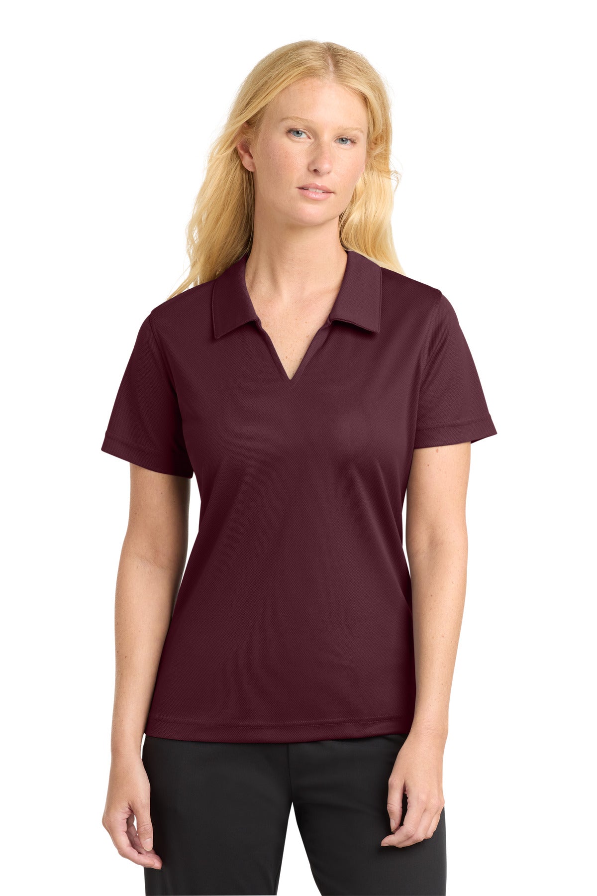 Sport-Tek Women's Dri-Mesh V-Neck Polo.  L469 - Maroon