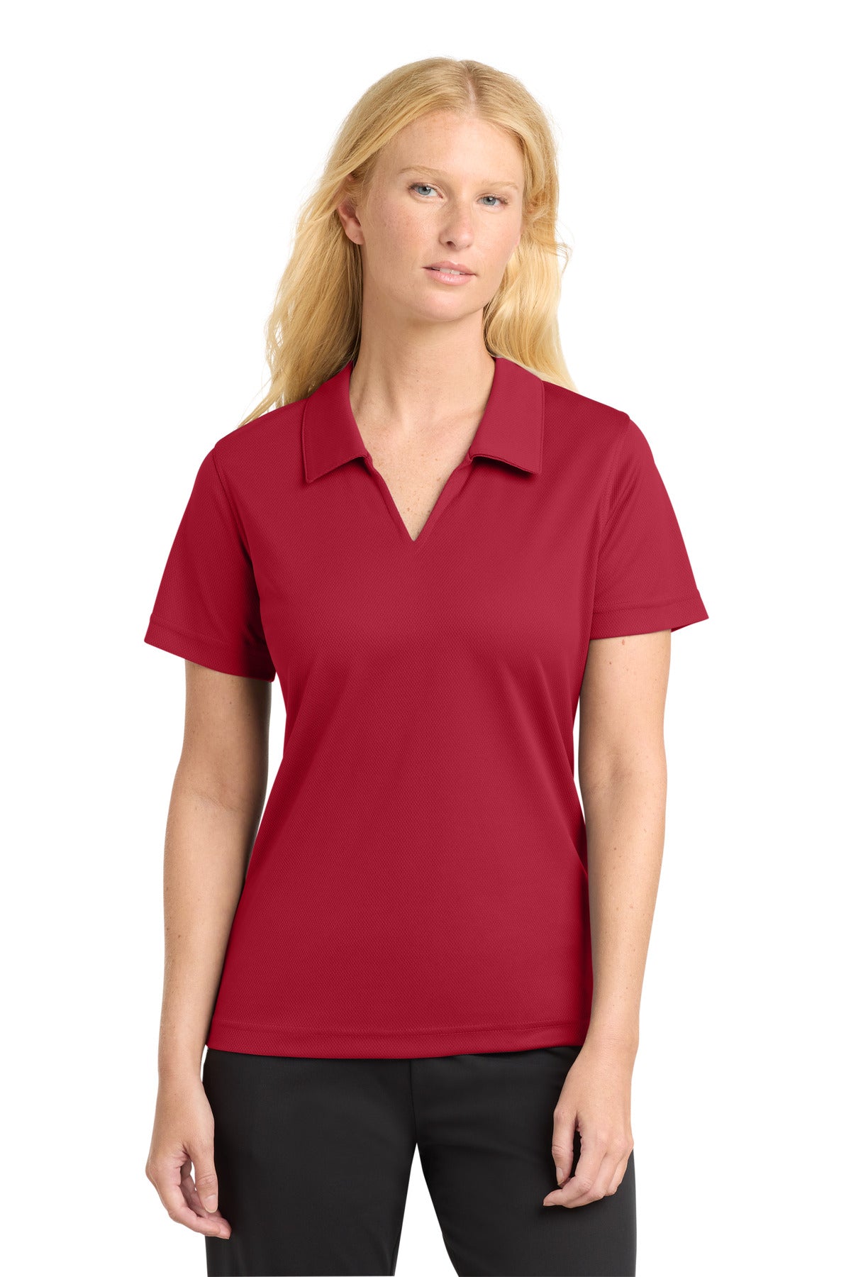 Sport-Tek Women's Dri-Mesh V-Neck Polo.  L469 - Red
