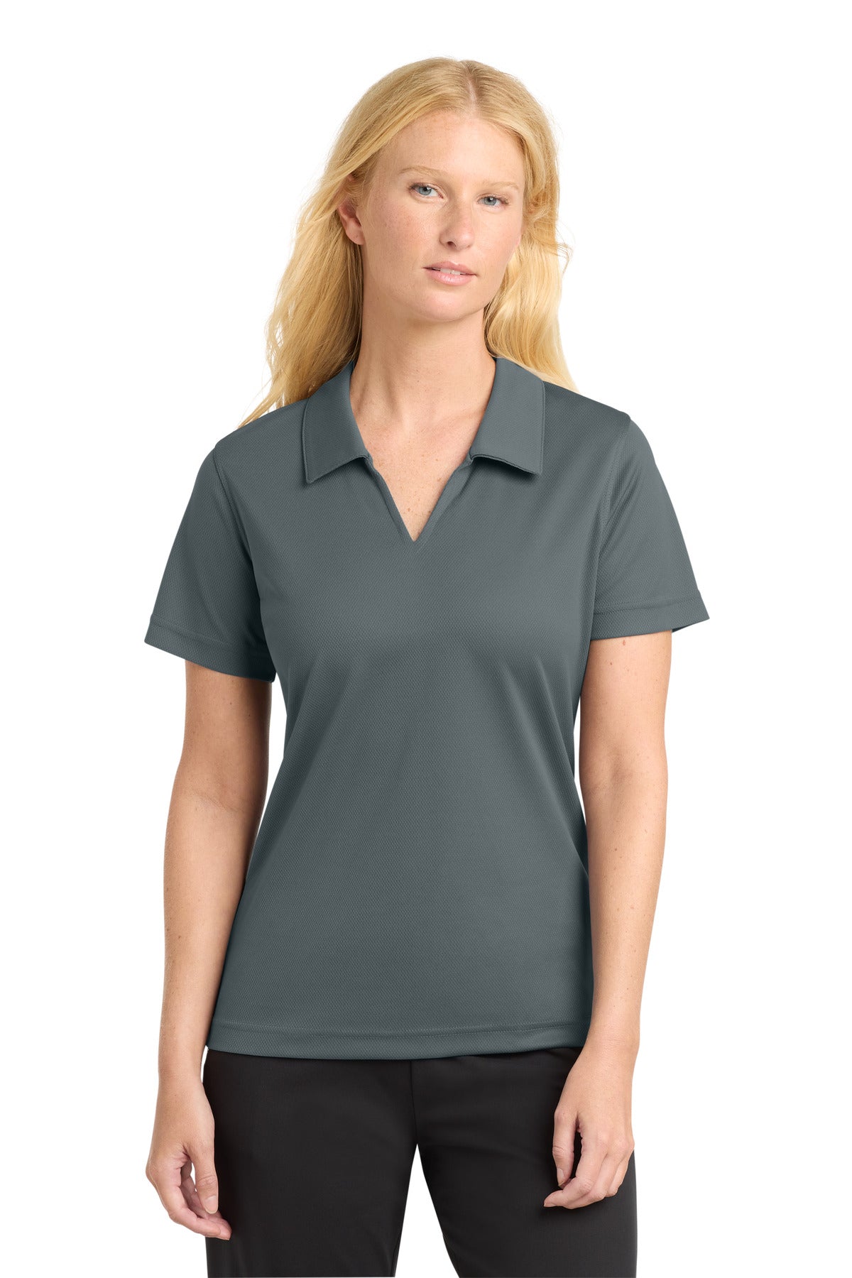 Sport-Tek Women's Dri-Mesh V-Neck Polo.  L469 - Steel