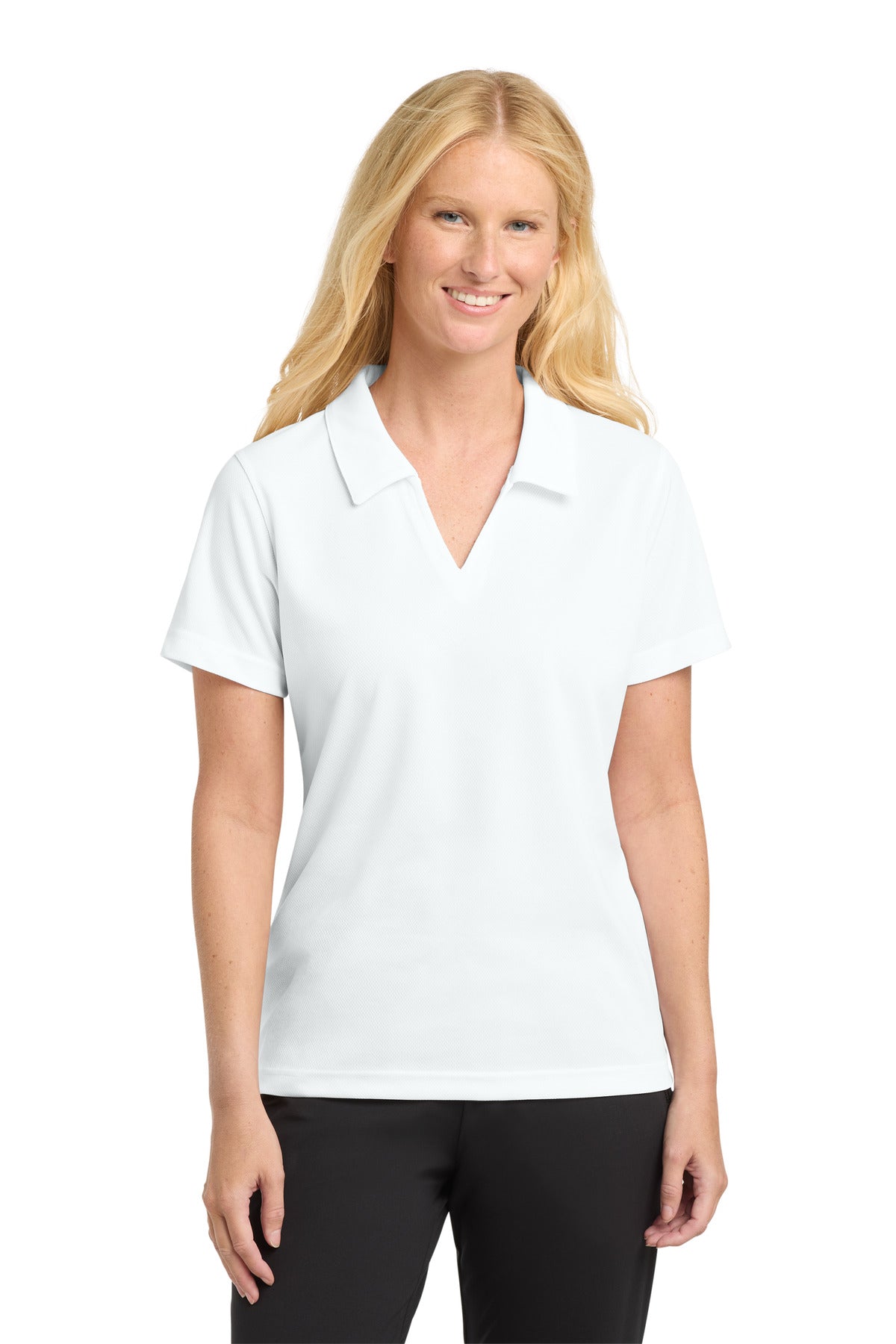 Sport-Tek Women's Dri-Mesh V-Neck Polo.  L469 - White