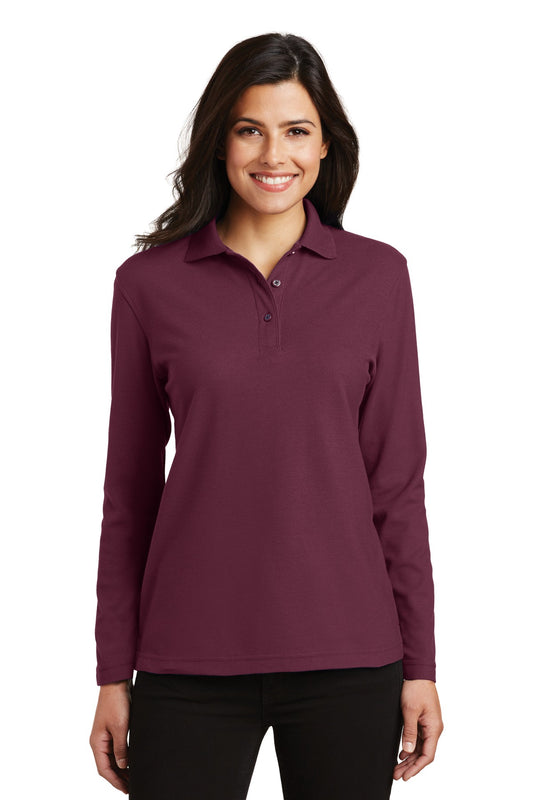 Port Authority Women's Silk Touch Long Sleeve Polo.  L500LS - Burgundy