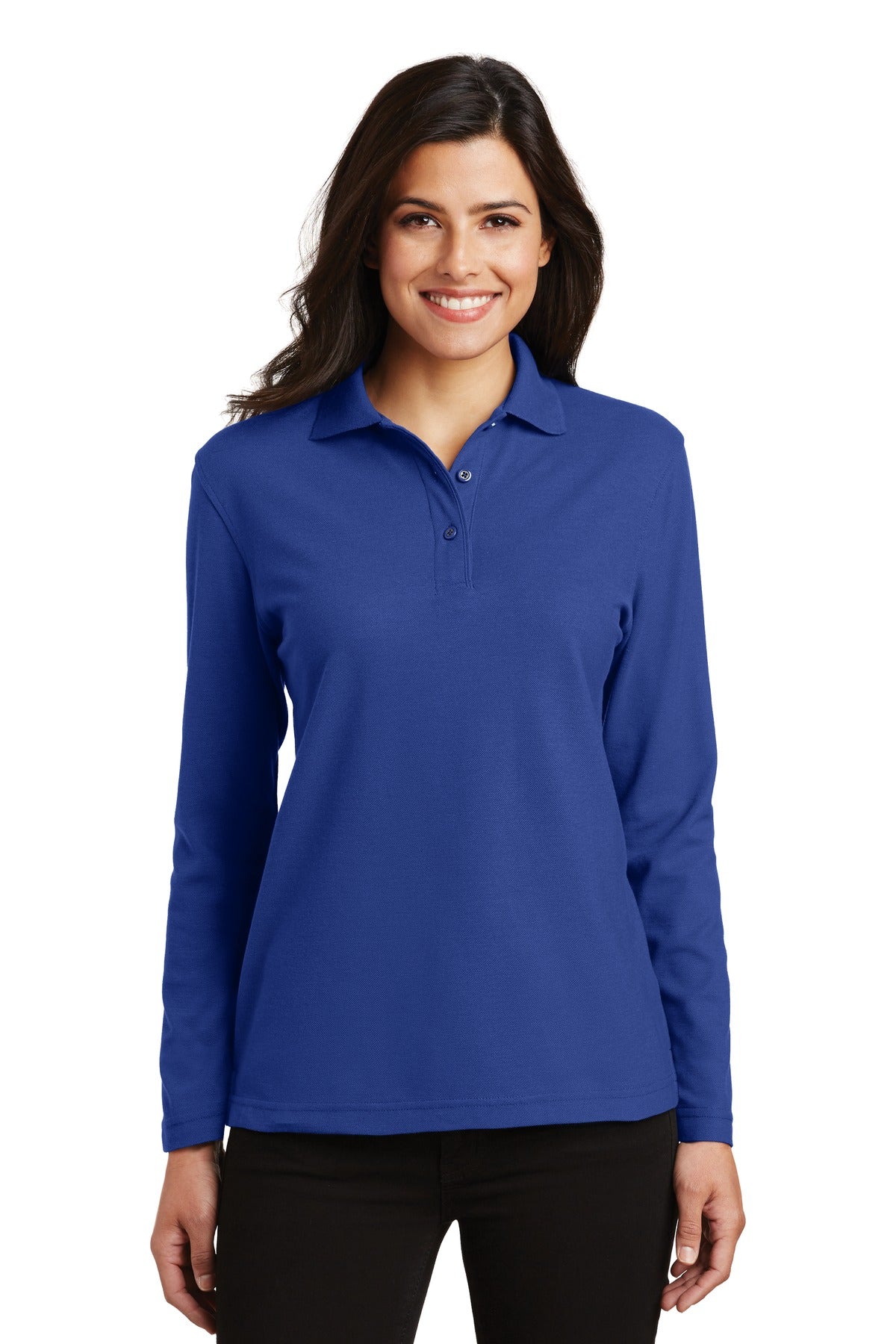Port Authority Women's Silk Touch Long Sleeve Polo.  L500LS - Royal