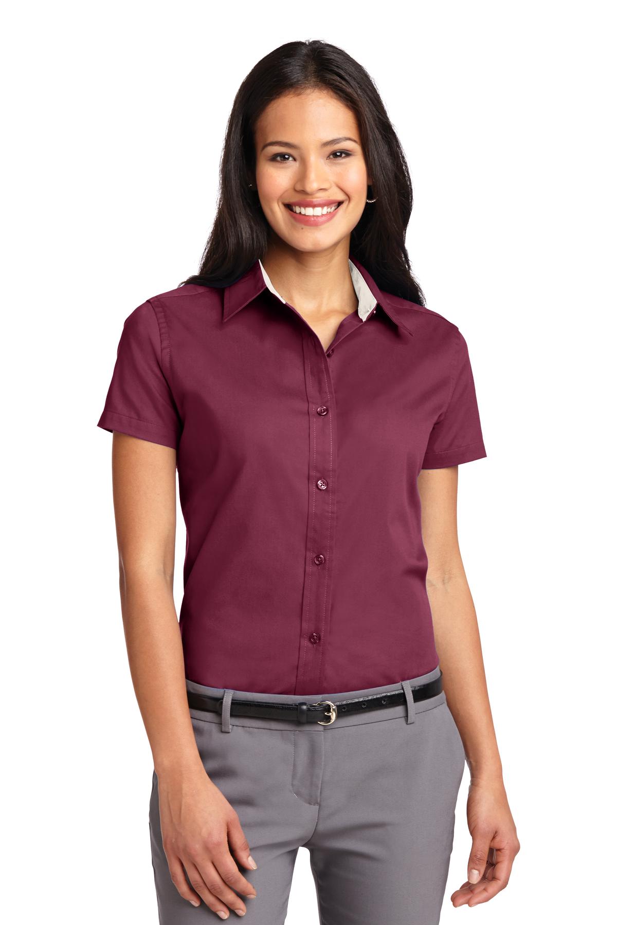 Port Authority Women's Short Sleeve Easy Care  Shirt.  L508 - Burgundy/ Light Stone