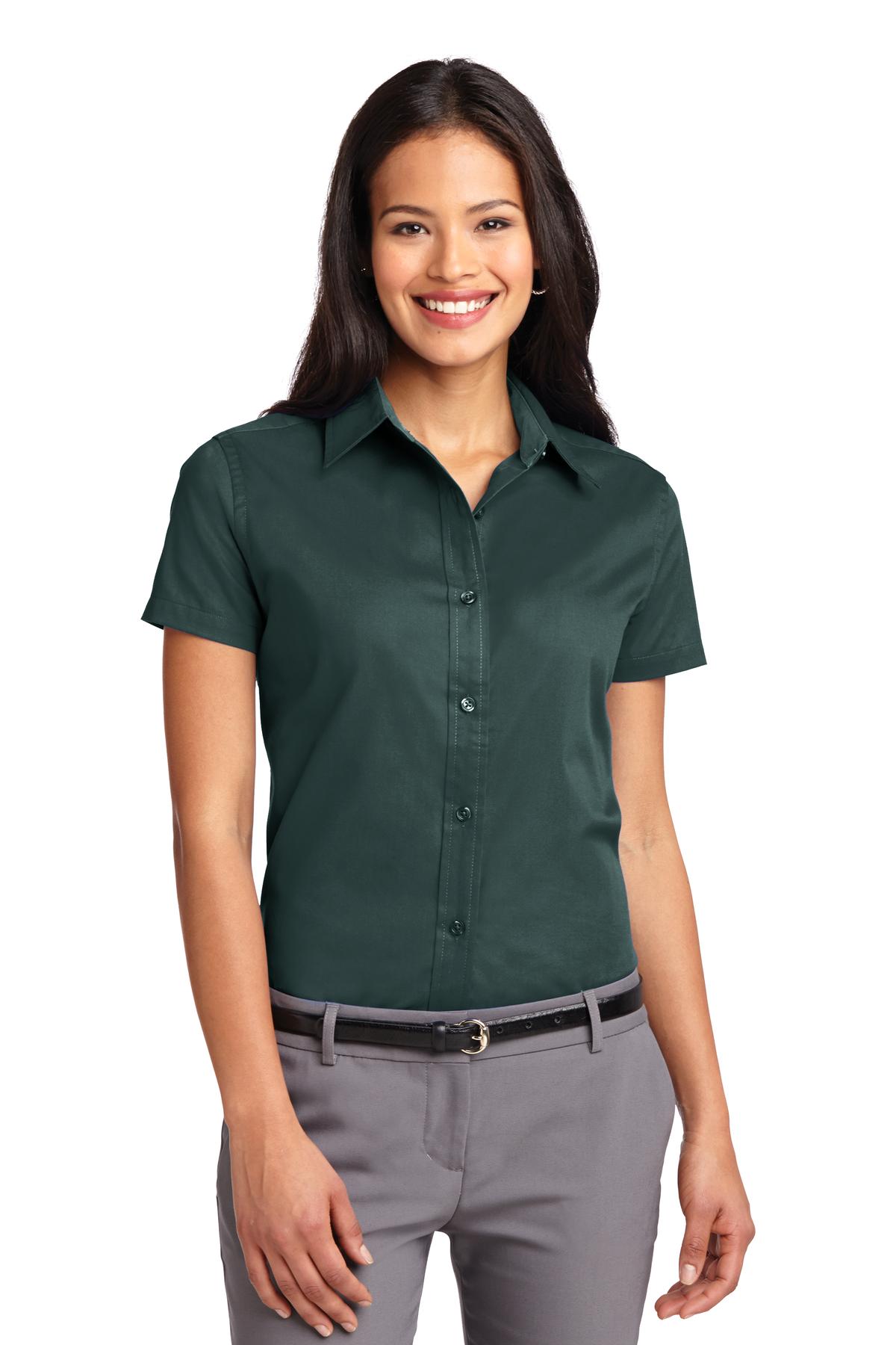 Port Authority Women's Short Sleeve Easy Care  Shirt.  L508 - Dark Green/ Navy