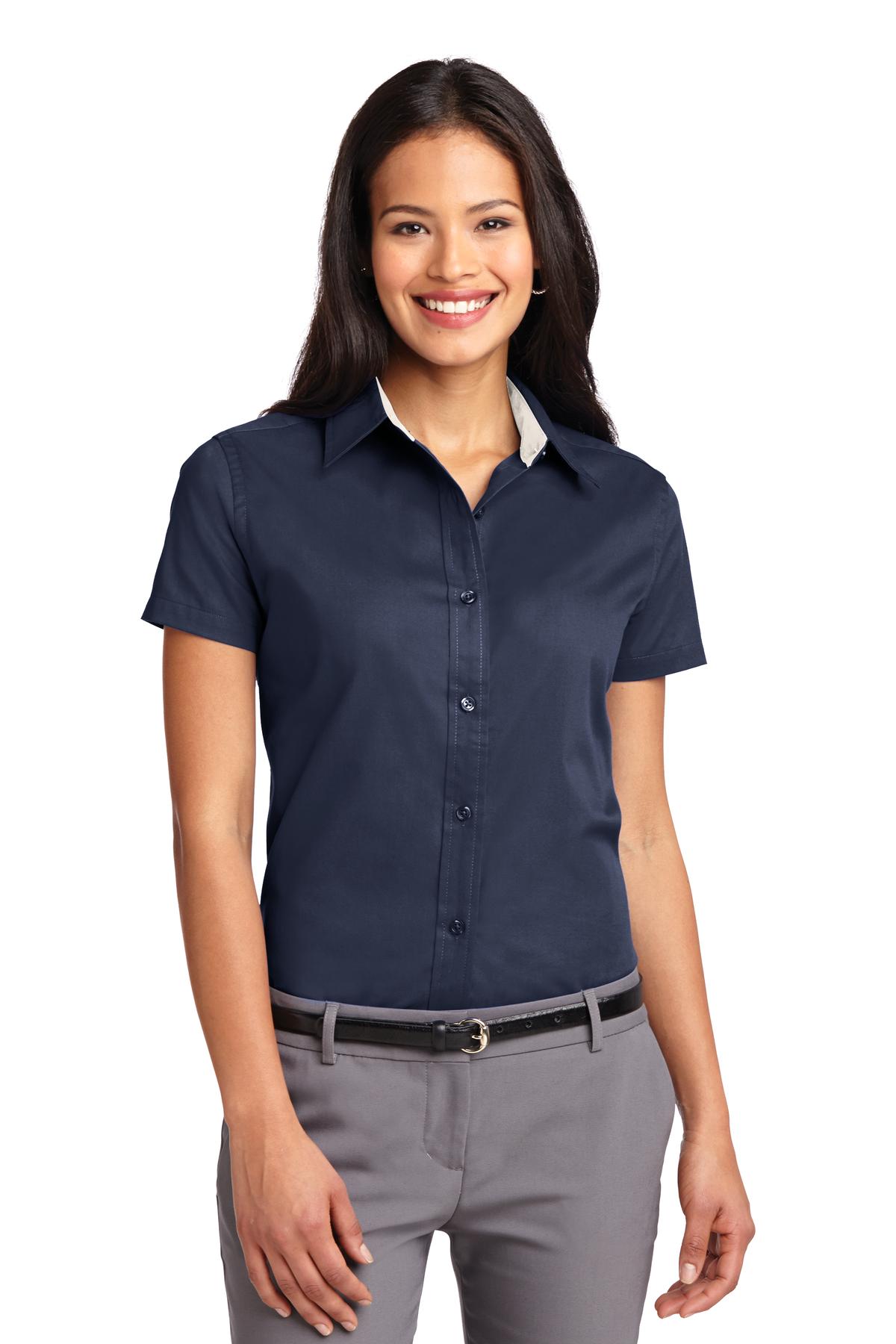 Port Authority Women's Short Sleeve Easy Care  Shirt.  L508 - Navy/ Light Stone