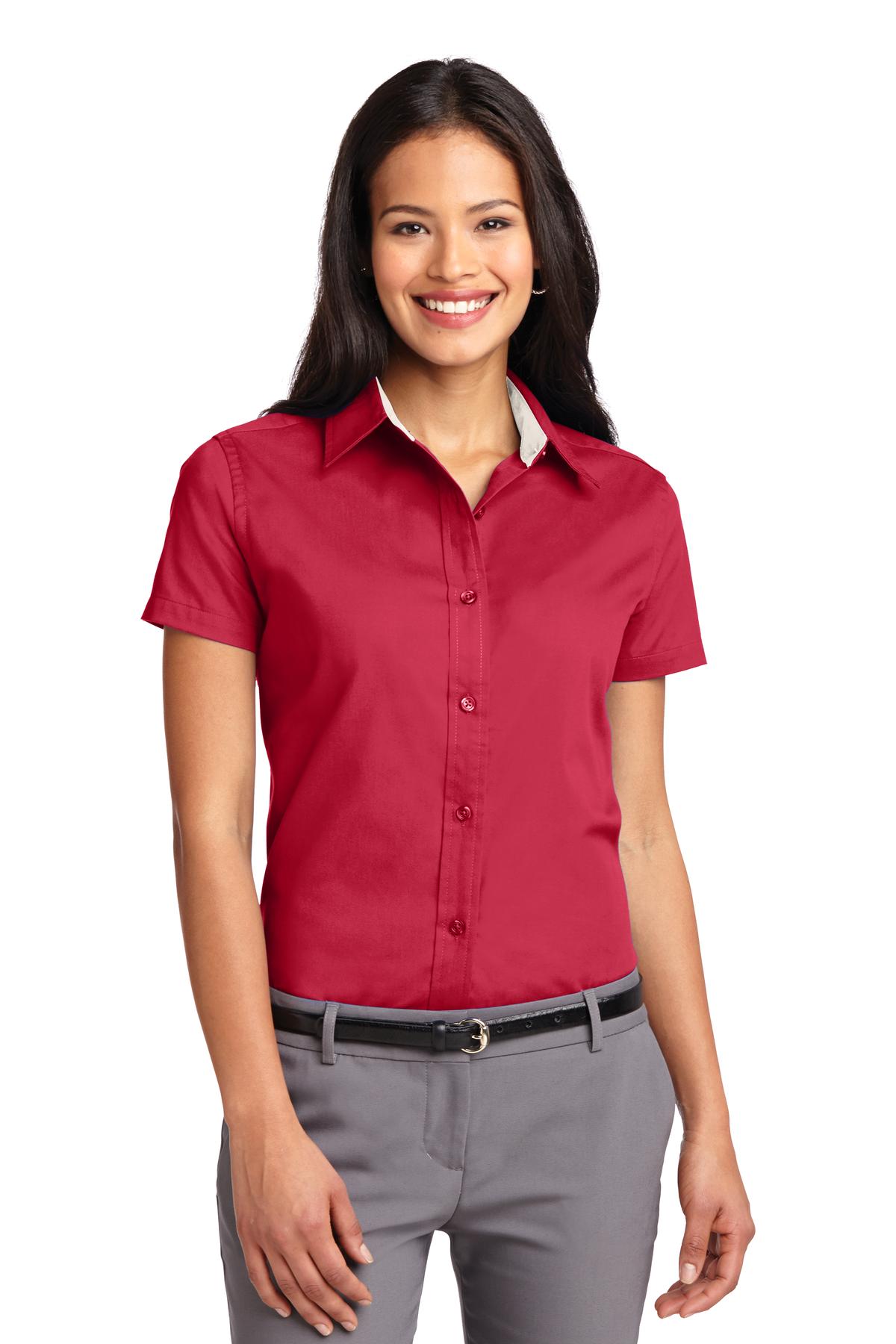 Port Authority Women's Short Sleeve Easy Care  Shirt.  L508 - Red/ Light Stone