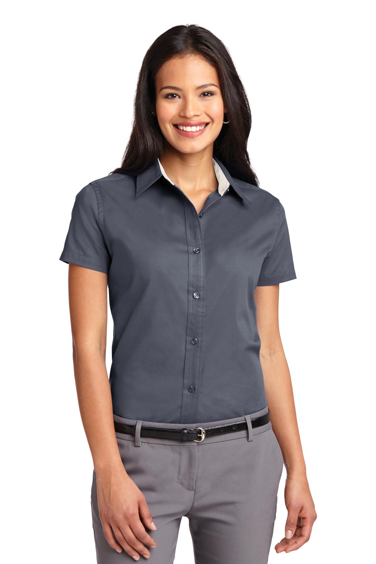 Port Authority Women's Short Sleeve Easy Care  Shirt.  L508 - Steel Grey/ Light Stone