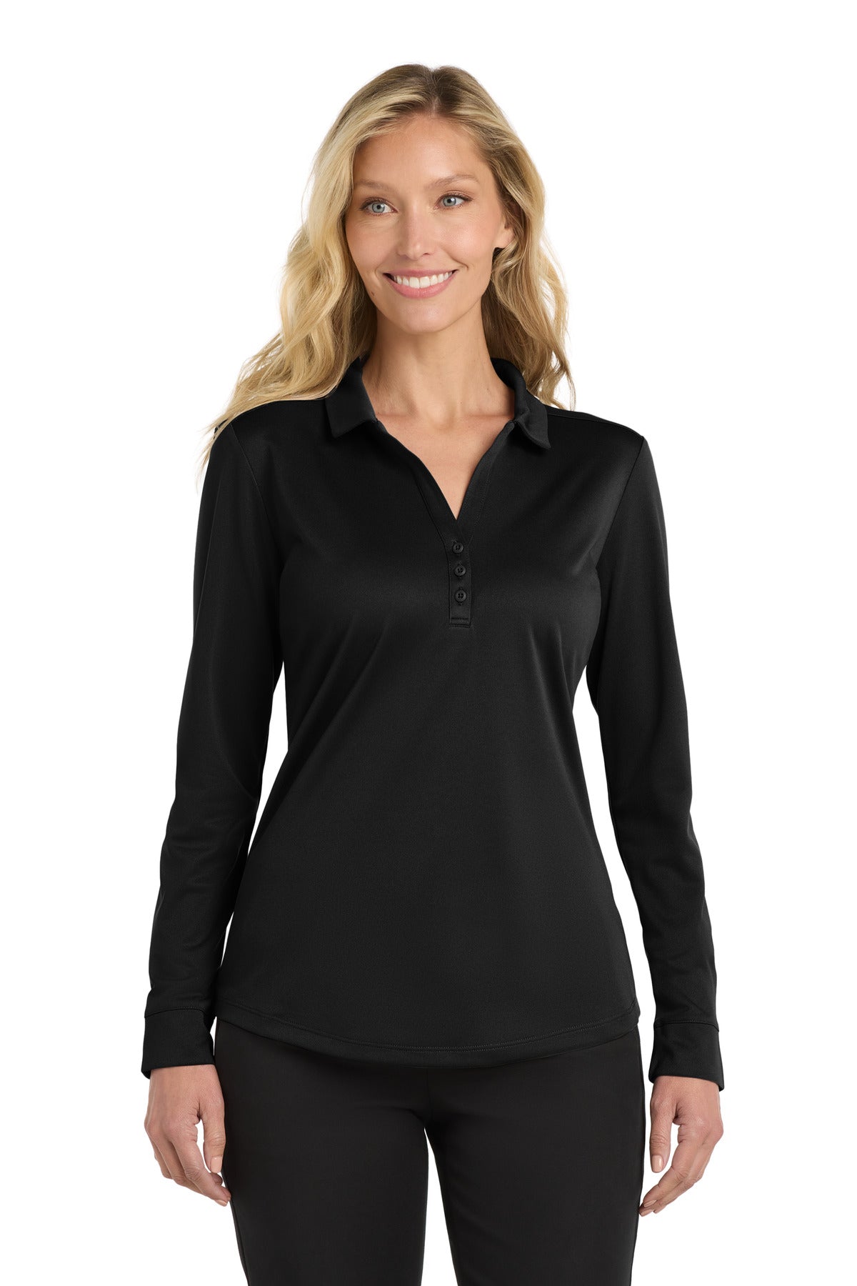 Port Authority  Women's Silk Touch   Performance Long Sleeve Polo. L540LS - Black