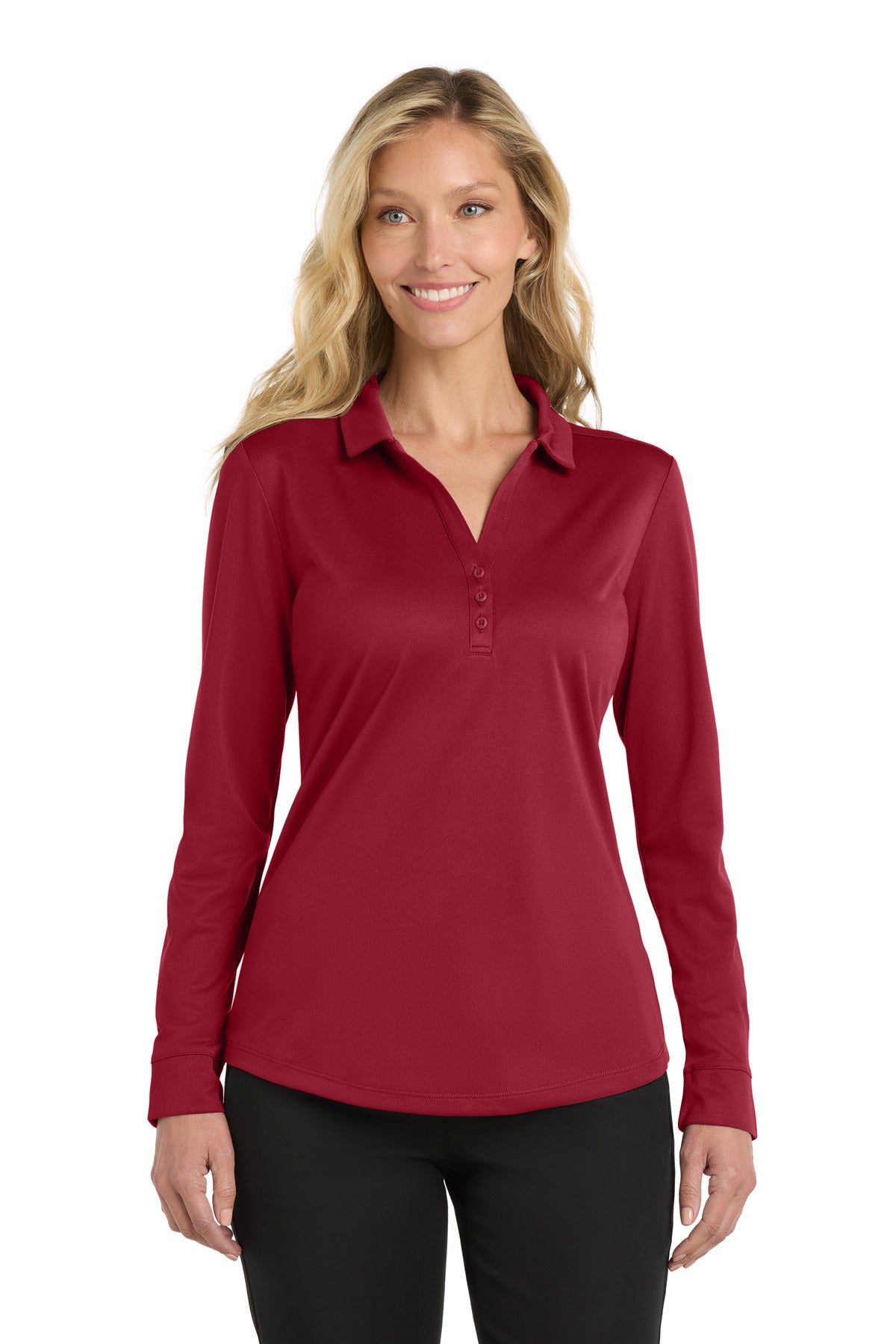 Port Authority  Women's Silk Touch   Performance Long Sleeve Polo. L540LS - Red
