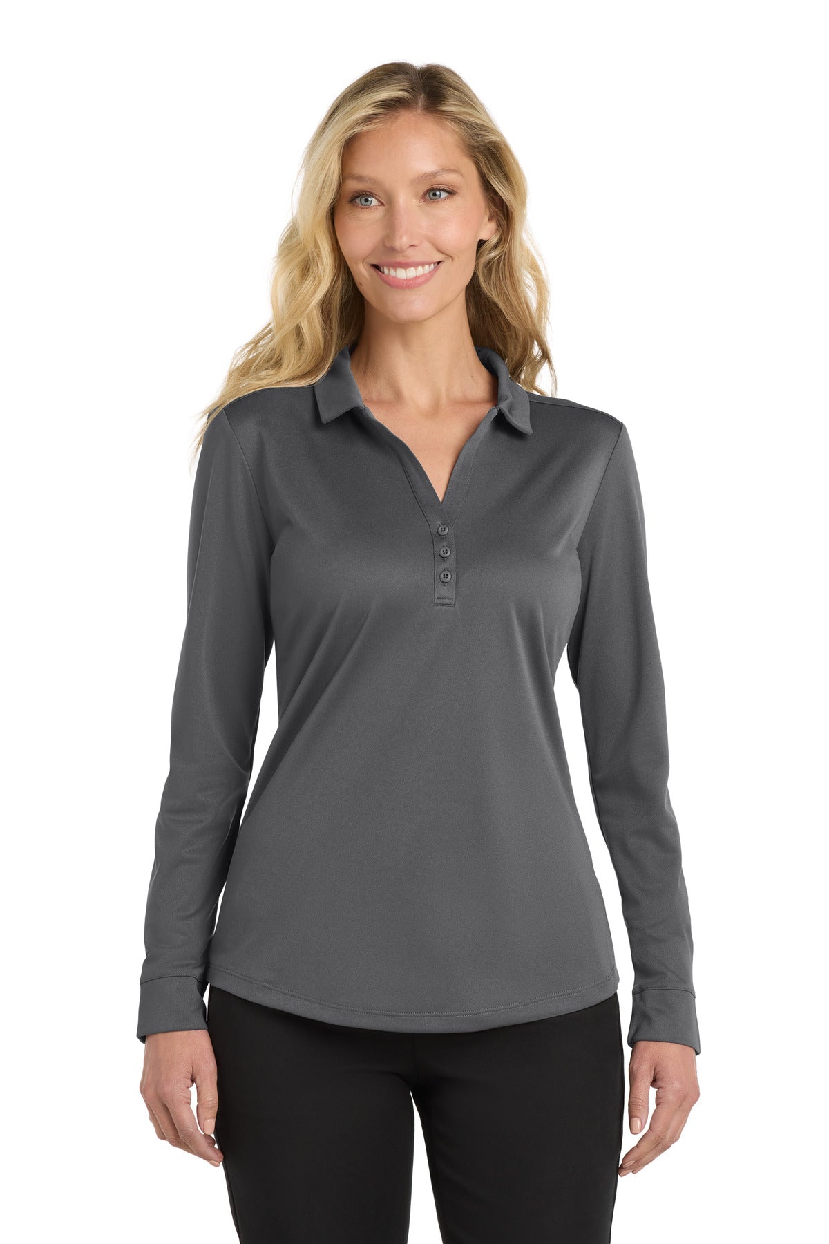 Port Authority  Women's Silk Touch   Performance Long Sleeve Polo. L540LS - Steel Grey